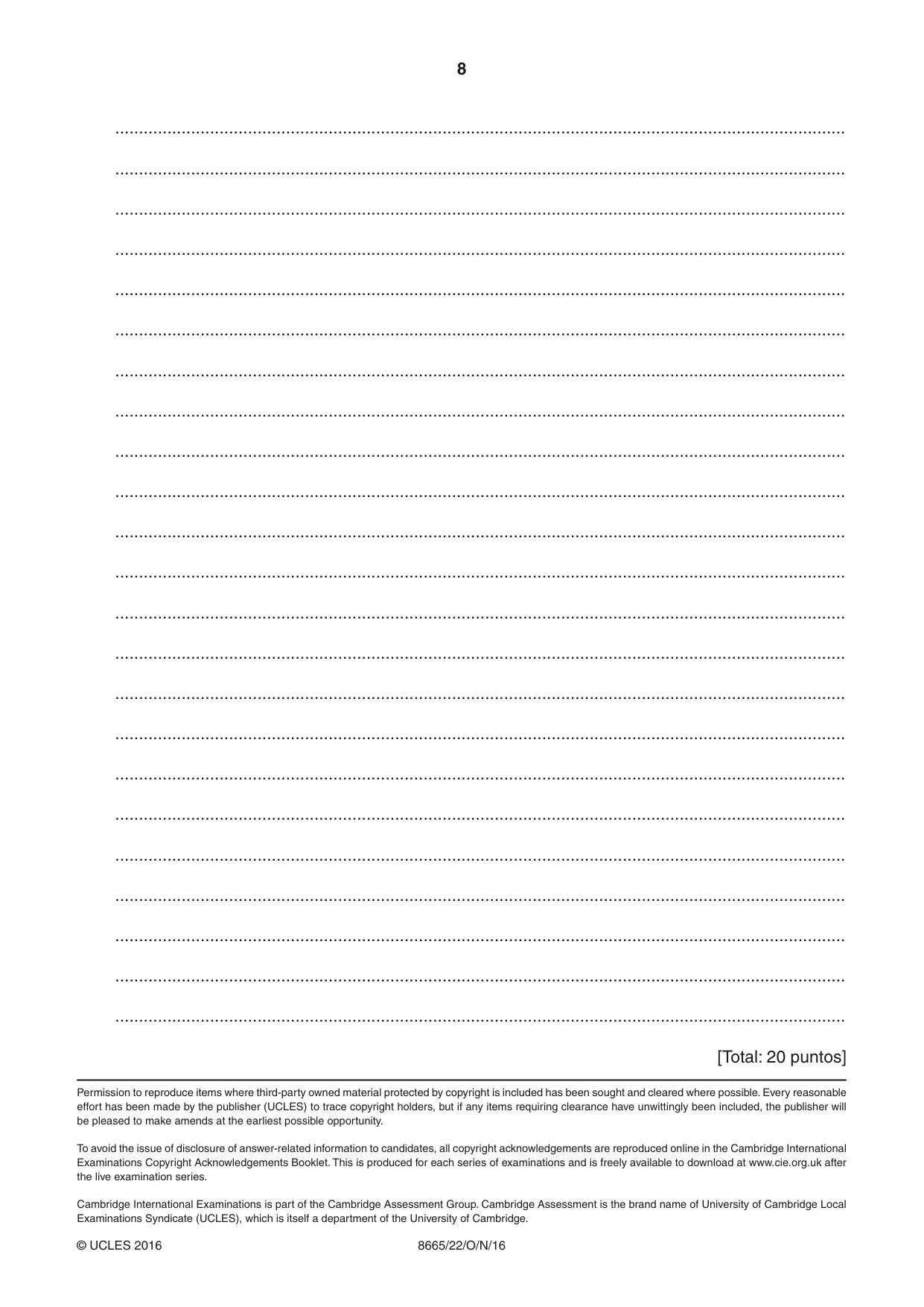 Cambridge A Level Spanish - First Language (AS Level only) 8665 2016 Oct/Nov Paper 2 · Variant 2 question paper, page 8 of 8