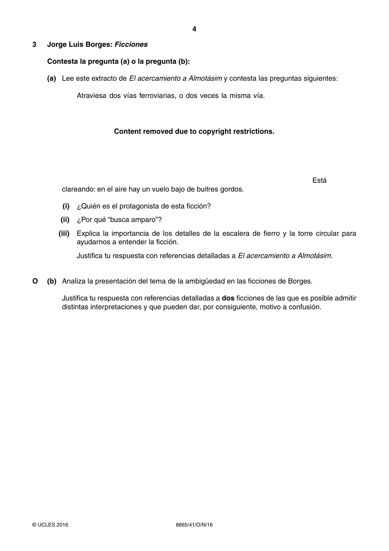 Cambridge A Level Spanish - First Language (AS Level only) 8665 2016 Oct/Nov Paper 4 · Variant 1 question paper, page 4 of 8