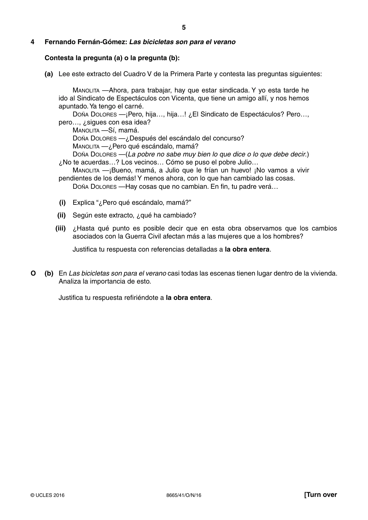 Cambridge A Level Spanish - First Language (AS Level only) 8665 2016 Oct/Nov Paper 4 · Variant 1 question paper, page 5 of 8