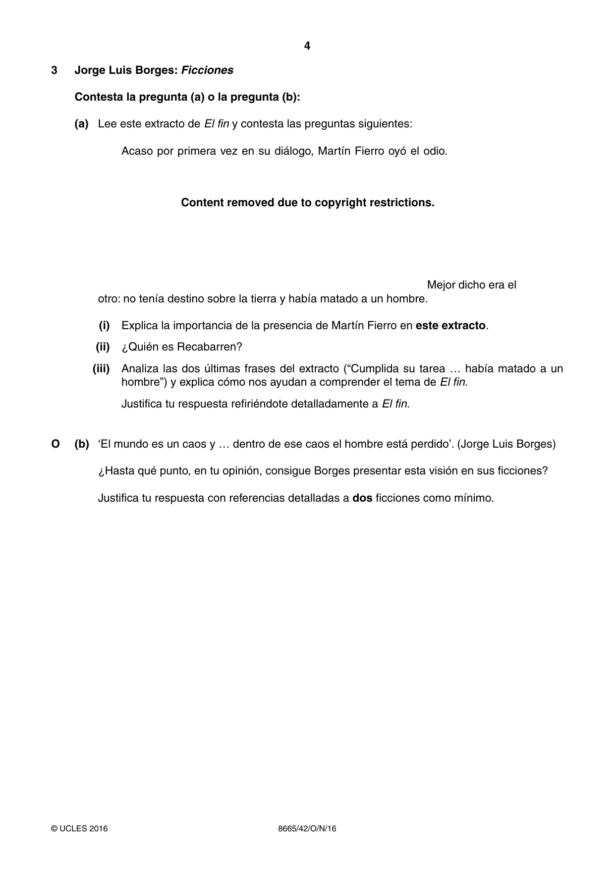 Cambridge A Level Spanish - First Language (AS Level only) 8665 2016 Oct/Nov Paper 4 · Variant 2 question paper, page 4 of 8