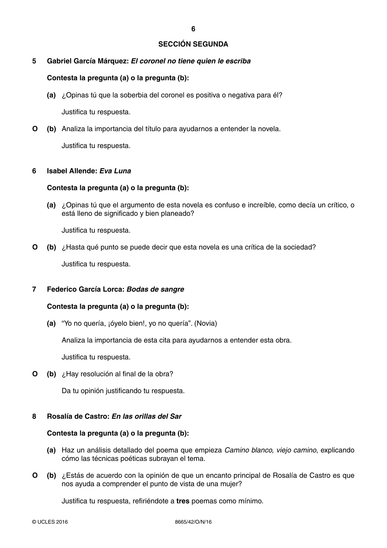 Cambridge A Level Spanish - First Language (AS Level only) 8665 2016 Oct/Nov Paper 4 · Variant 2 question paper, page 6 of 8