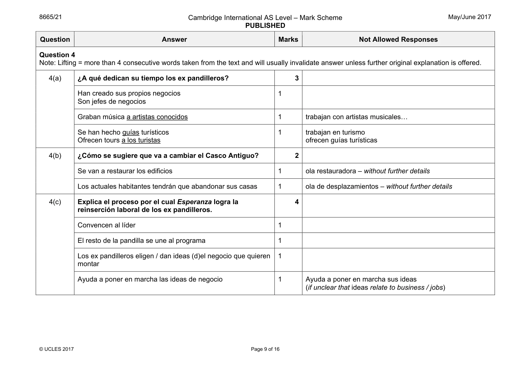 Mark scheme, page 9 of 16