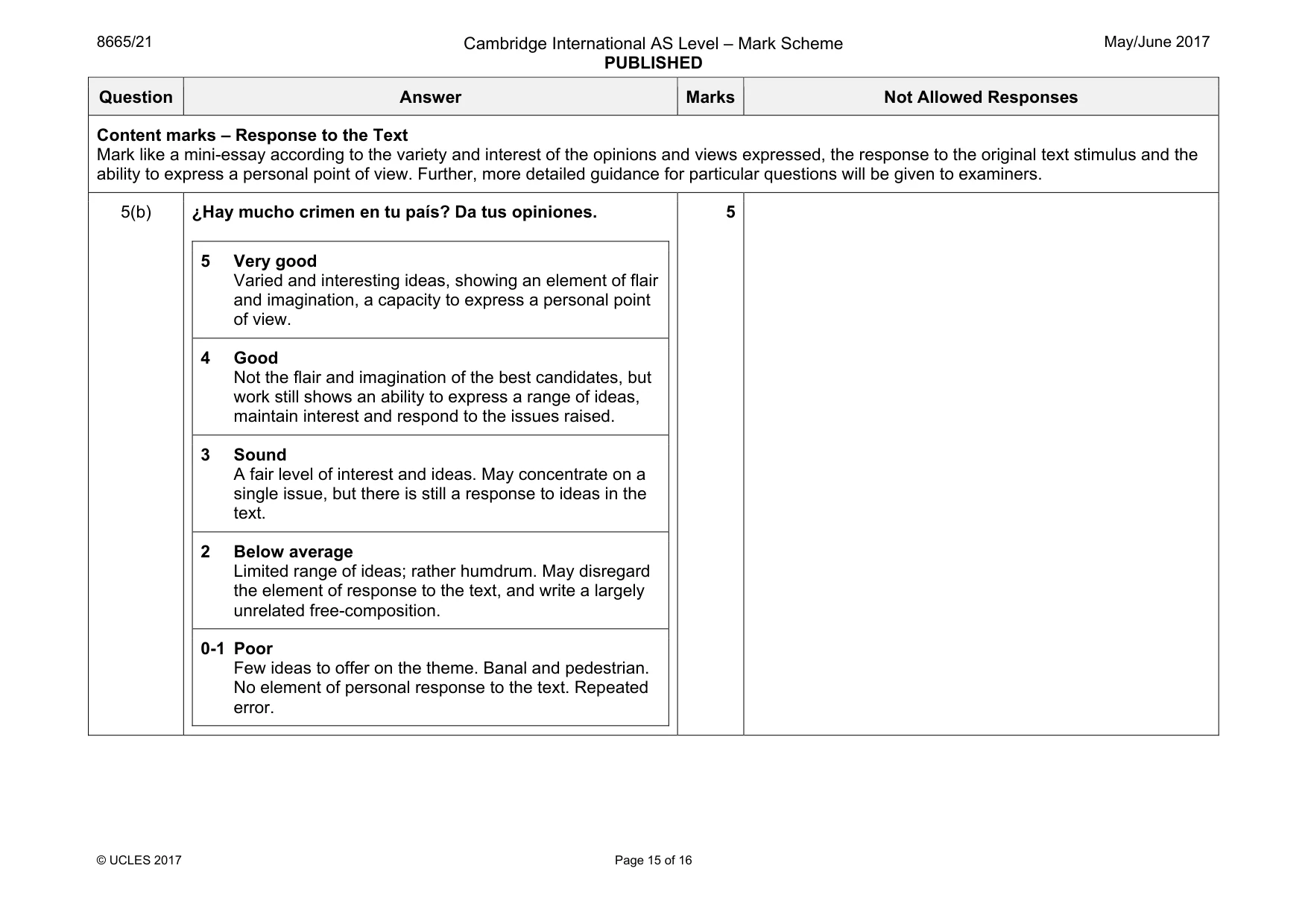 Mark scheme, page 15 of 16