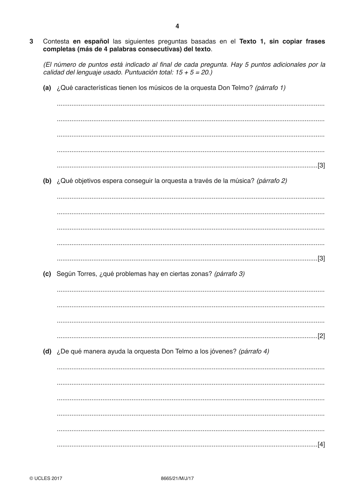 Cambridge A Level Spanish - First Language (AS Level only) 8665 2017 May/June Paper 2 · Variant 1 question paper, page 4 of 8