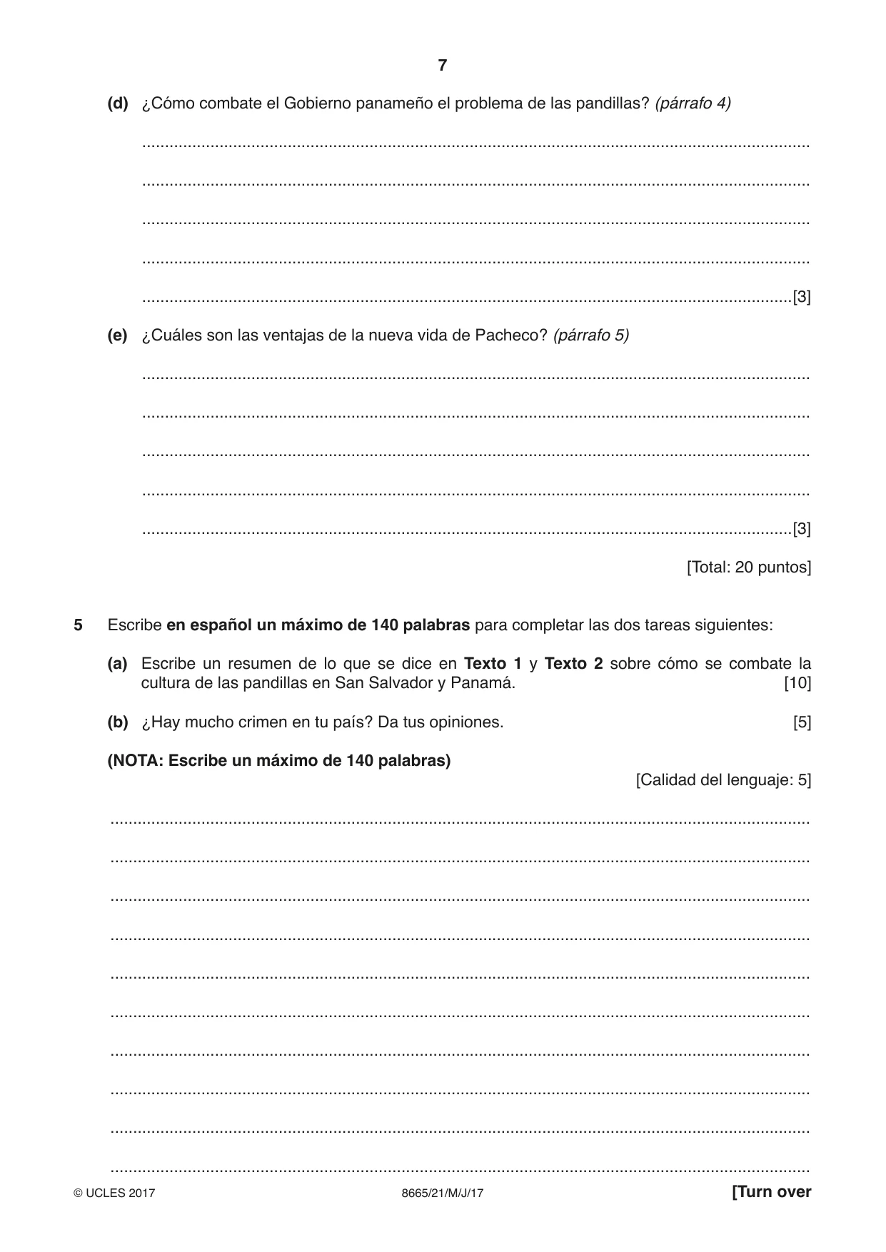 Cambridge A Level Spanish - First Language (AS Level only) 8665 2017 May/June Paper 2 · Variant 1 question paper, page 7 of 8