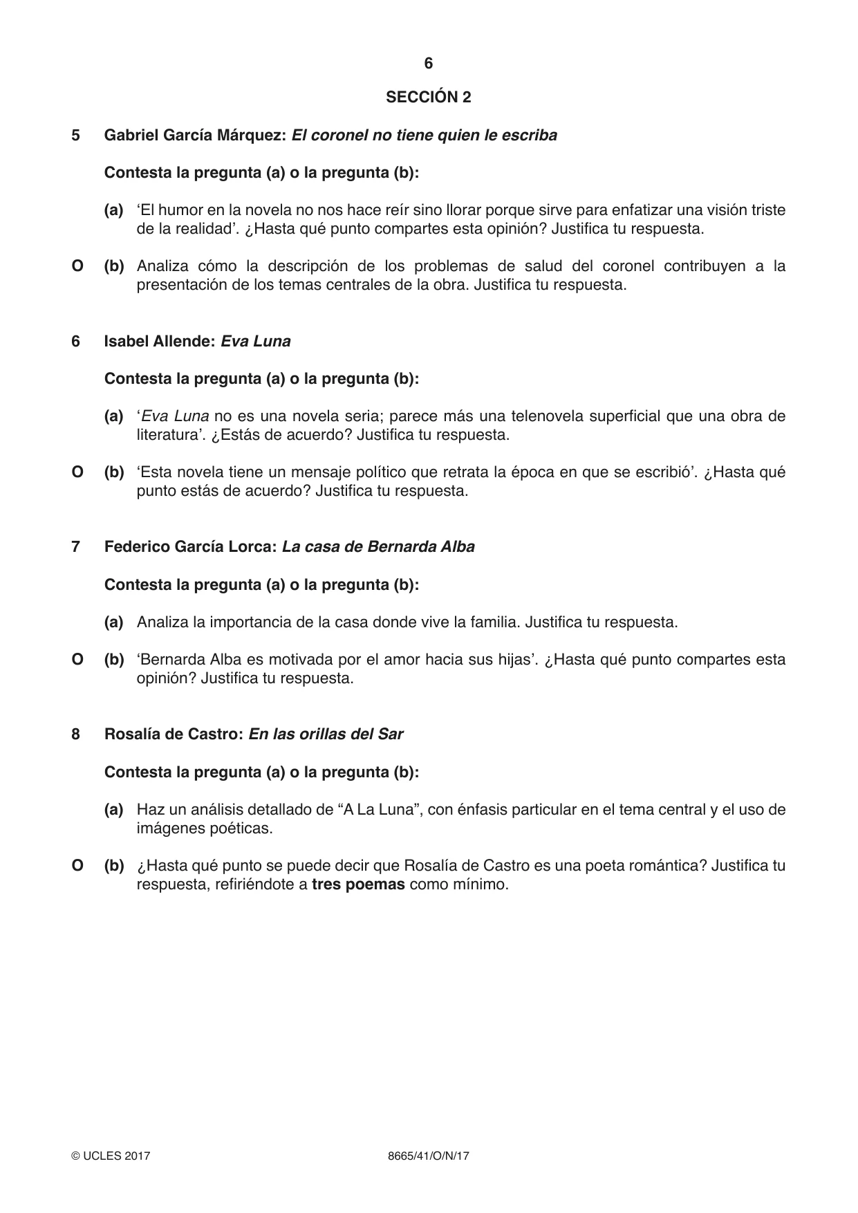 Cambridge A Level Spanish - First Language (AS Level only) 8665 2017 Oct/Nov Paper 4 · Variant 1 question paper, page 6 of 8