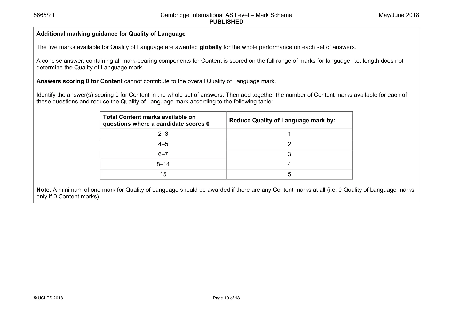 Mark scheme, page 10 of 18