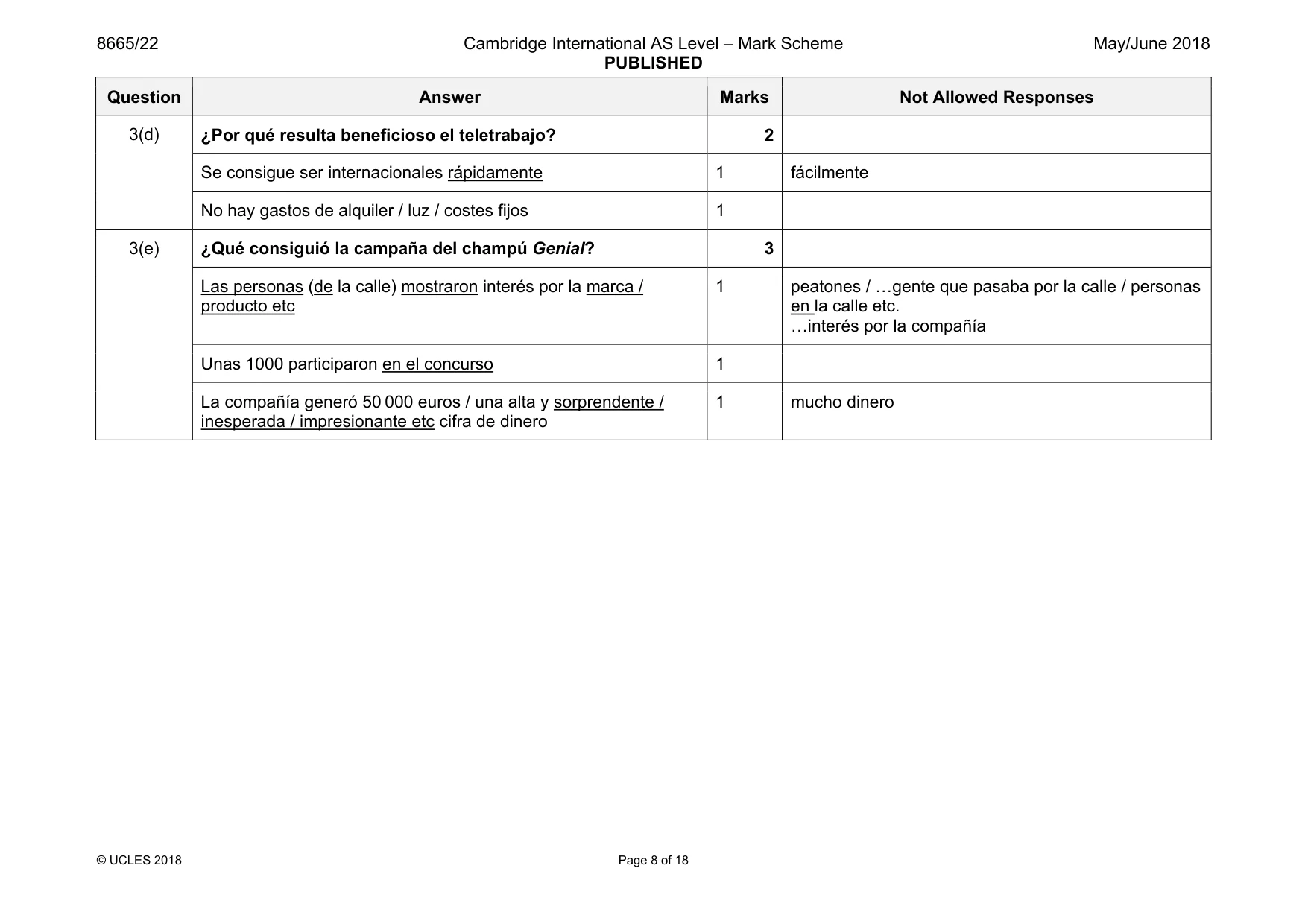 Mark scheme, page 8 of 18