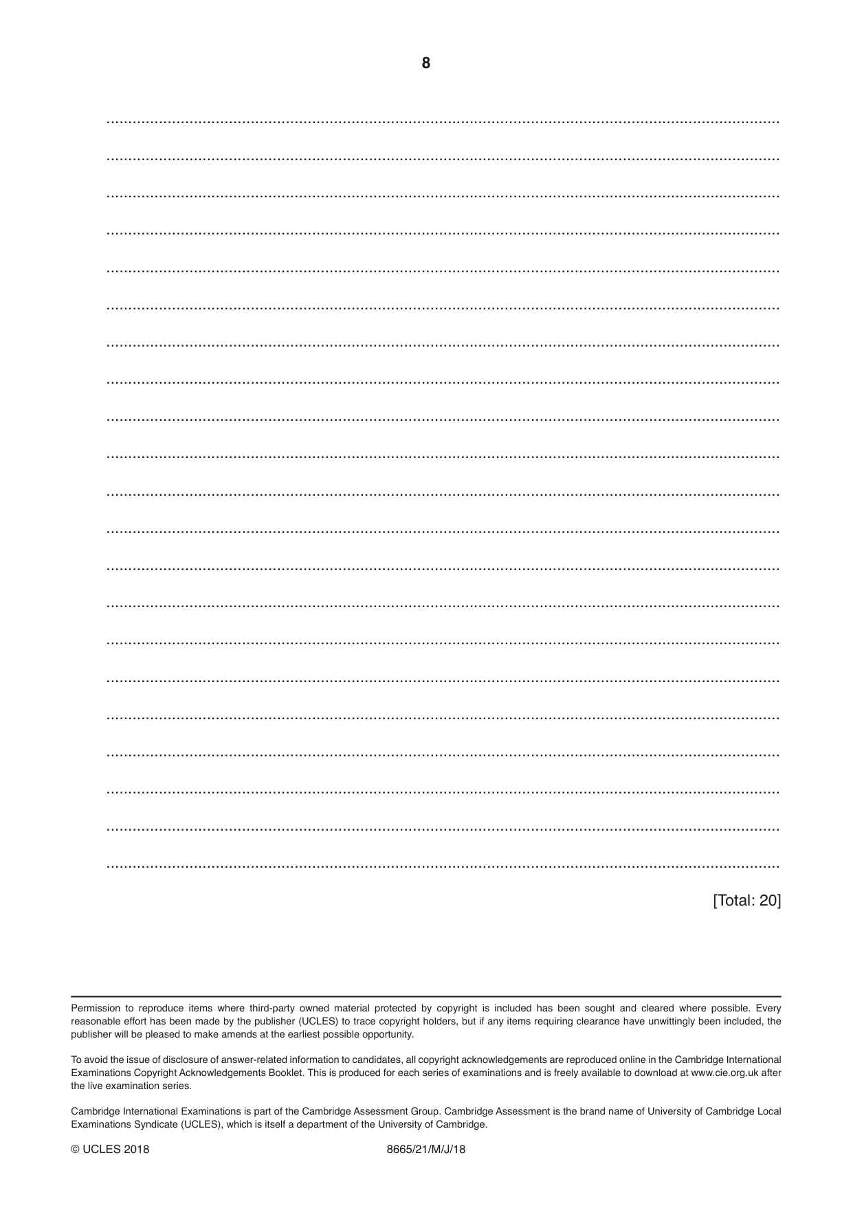 Cambridge A Level Spanish - First Language (AS Level only) 8665 2018 May/June Paper 2 · Variant 1 question paper, page 8 of 8