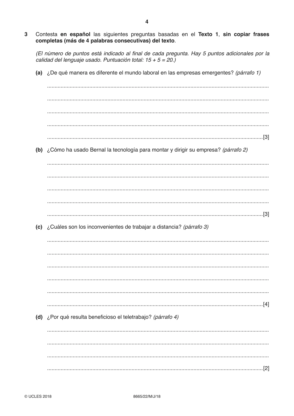 Cambridge A Level Spanish - First Language (AS Level only) 8665 2018 May/June Paper 2 · Variant 2 question paper, page 4 of 8