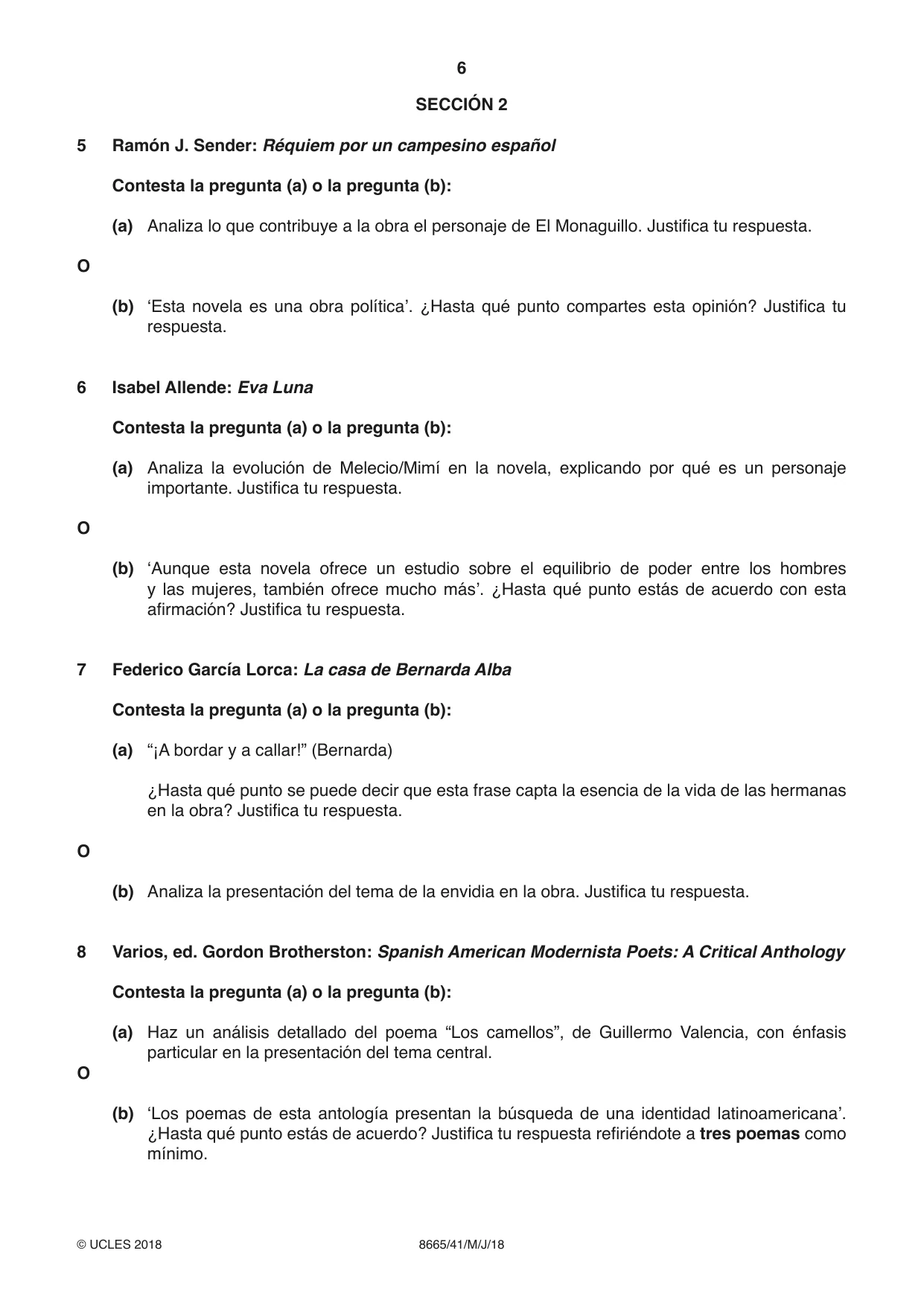 Cambridge A Level Spanish - First Language (AS Level only) 8665 2018 May/June Paper 4 · Variant 1 question paper, page 6 of 8