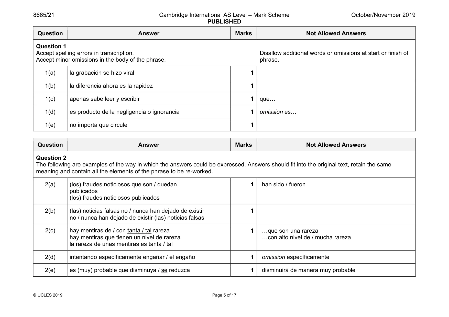 Mark scheme, page 5 of 17