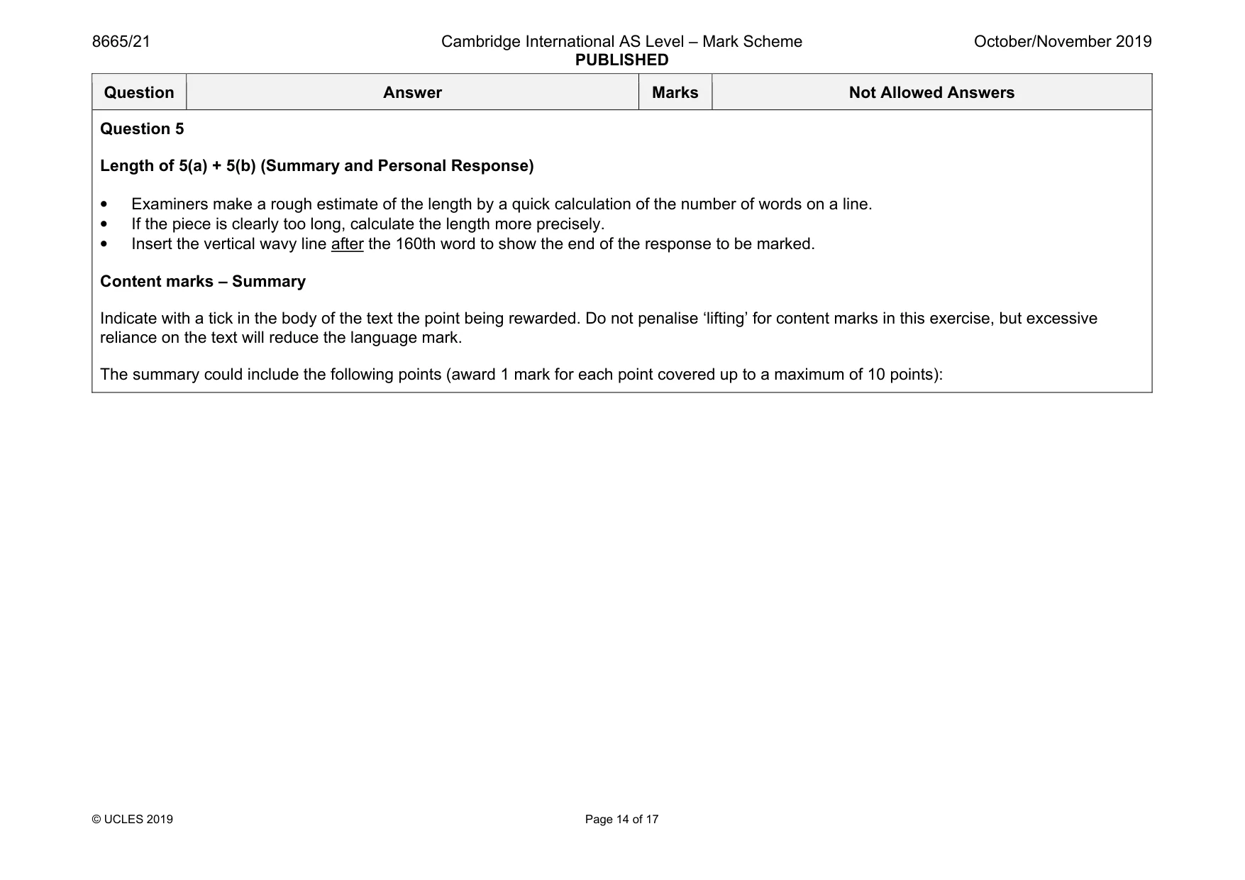 Mark scheme, page 14 of 17