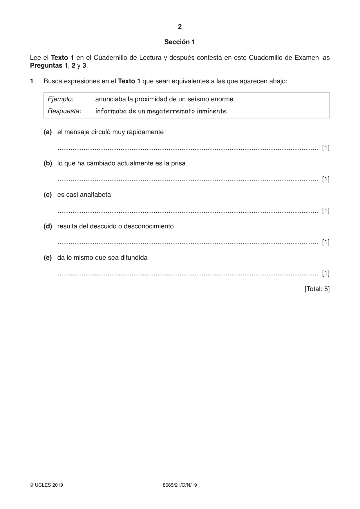Cambridge A Level Spanish - First Language (AS Level only) 8665 2019 Oct/Nov Paper 2 · Variant 1 question paper, page 2 of 8