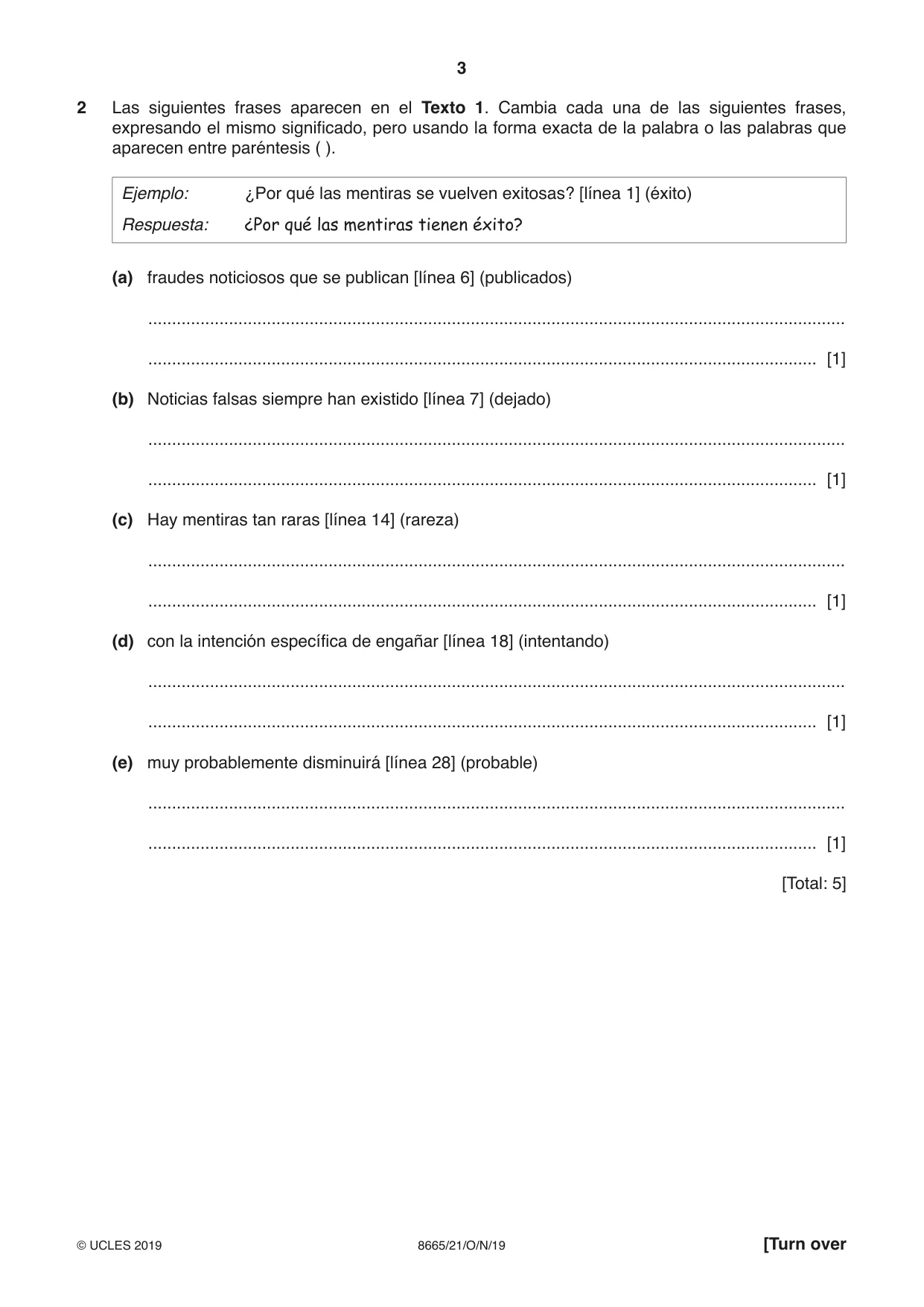 Cambridge A Level Spanish - First Language (AS Level only) 8665 2019 Oct/Nov Paper 2 · Variant 1 question paper, page 3 of 8