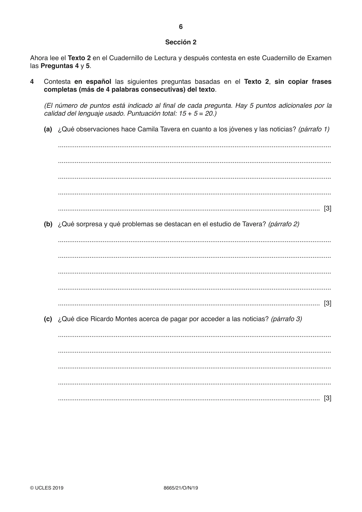 Cambridge A Level Spanish - First Language (AS Level only) 8665 2019 Oct/Nov Paper 2 · Variant 1 question paper, page 6 of 8