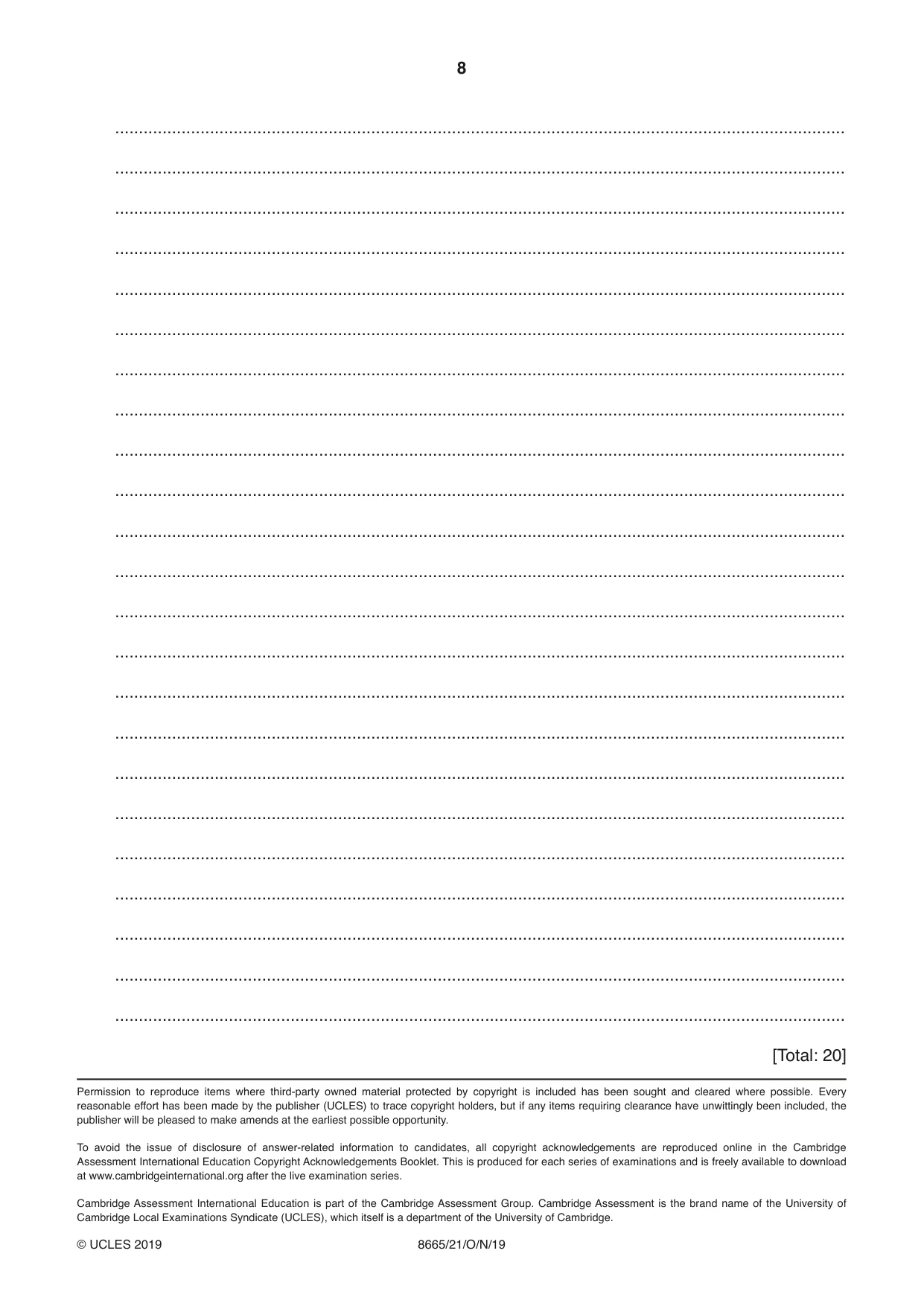 Cambridge A Level Spanish - First Language (AS Level only) 8665 2019 Oct/Nov Paper 2 · Variant 1 question paper, page 8 of 8