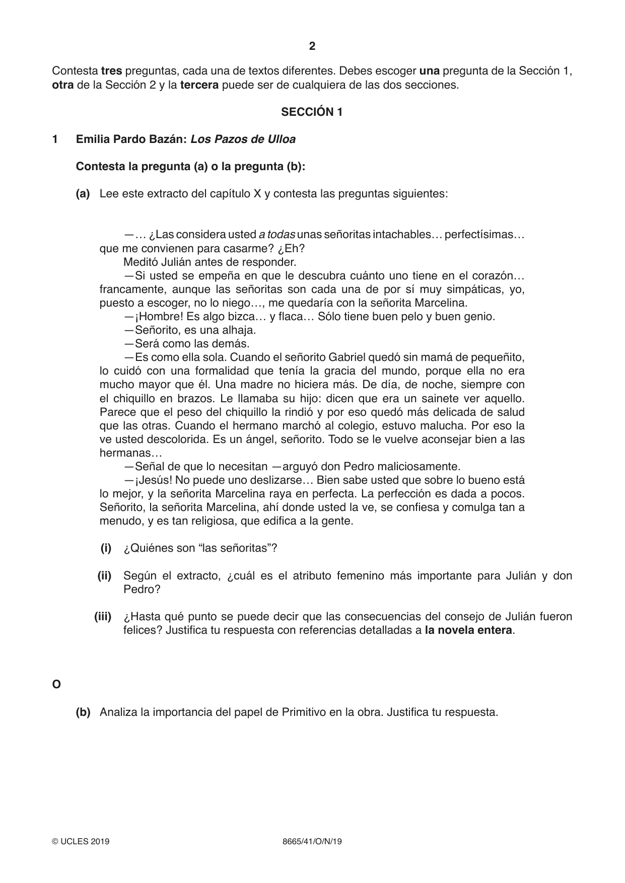 Cambridge A Level Spanish - First Language (AS Level only) 8665 2019 Oct/Nov Paper 4 · Variant 1 question paper, page 2 of 8