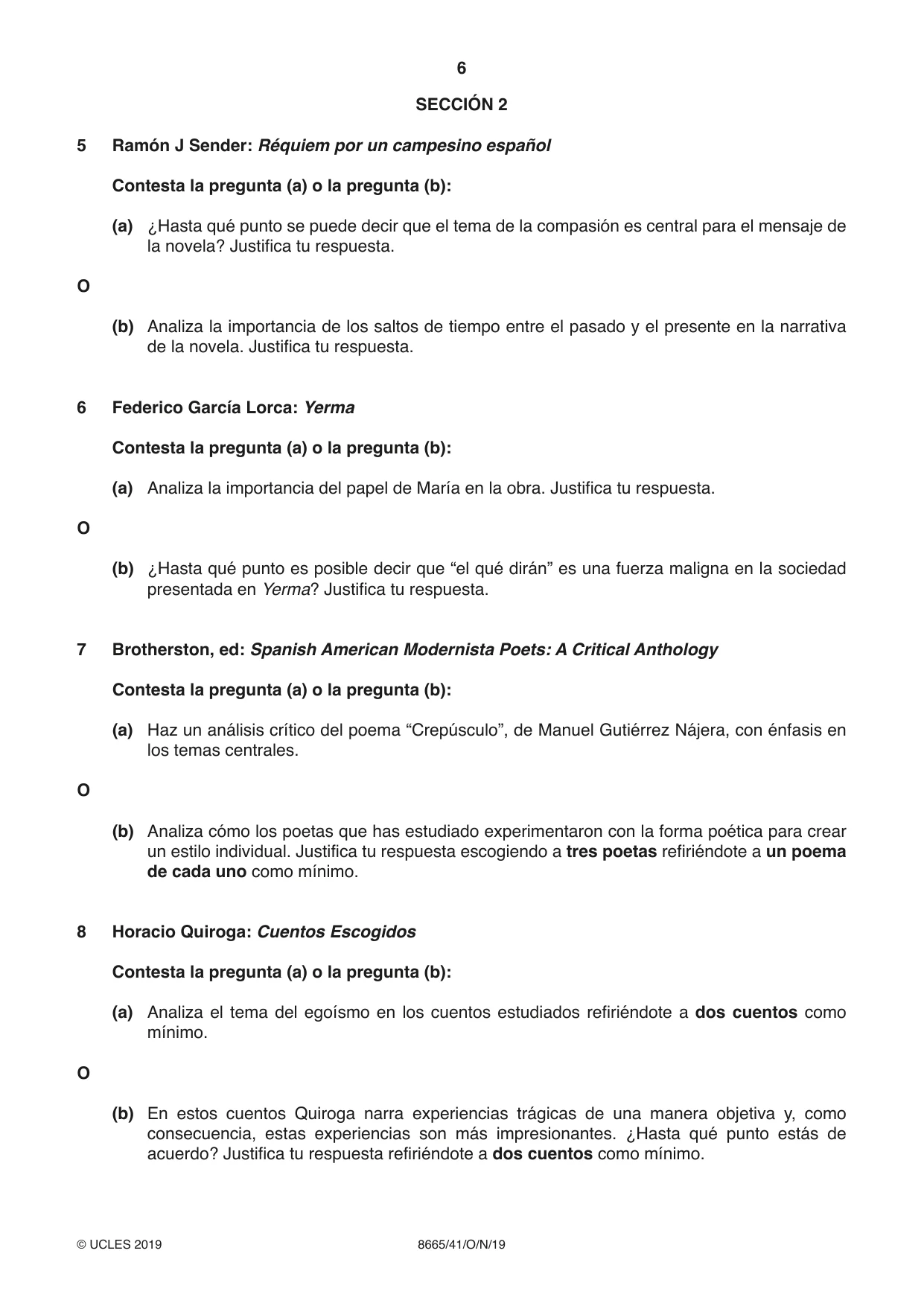 Cambridge A Level Spanish - First Language (AS Level only) 8665 2019 Oct/Nov Paper 4 · Variant 1 question paper, page 6 of 8