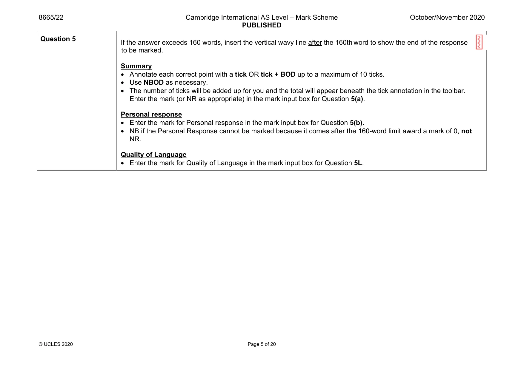 Mark scheme, page 5 of 20