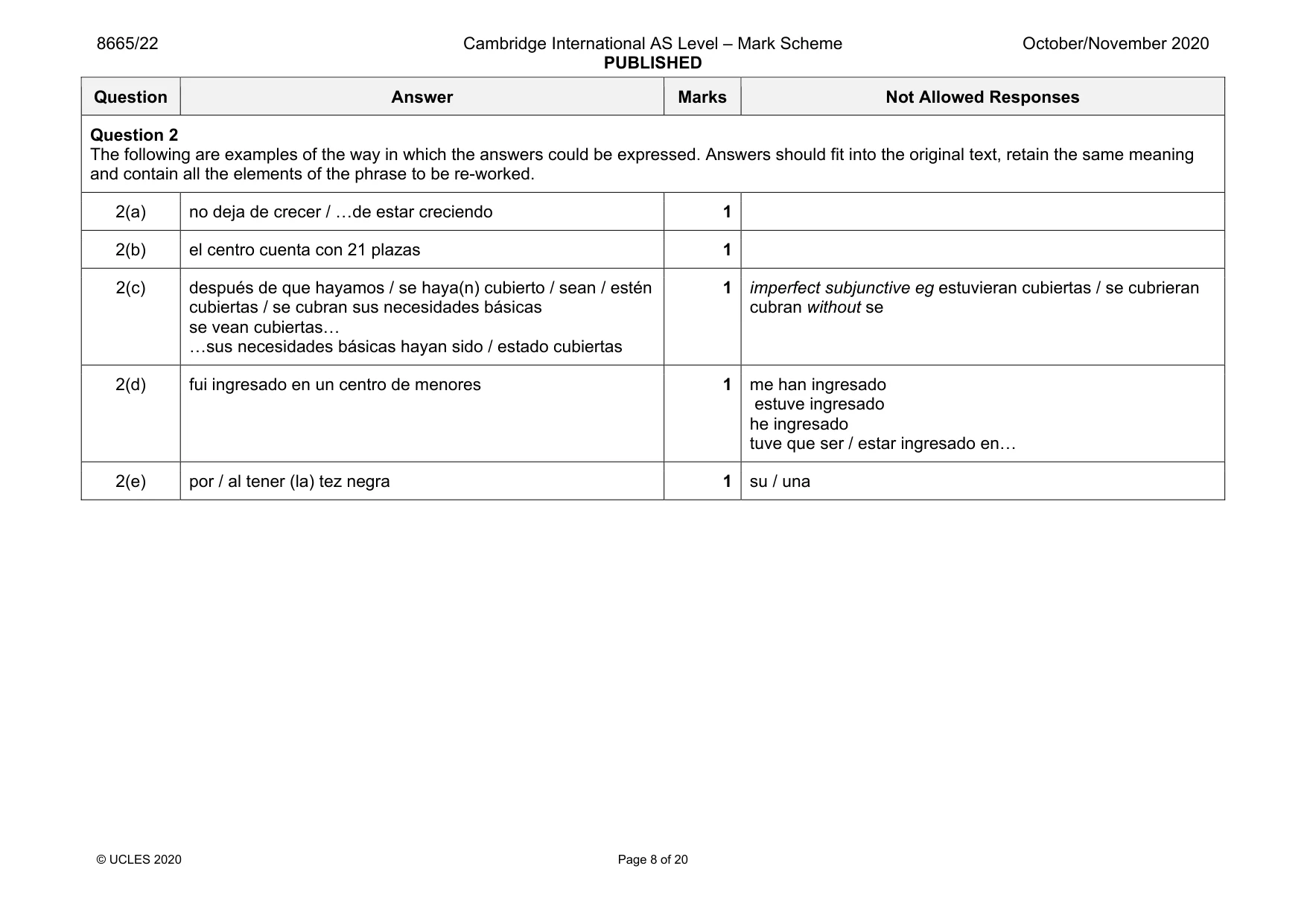 Mark scheme, page 8 of 20