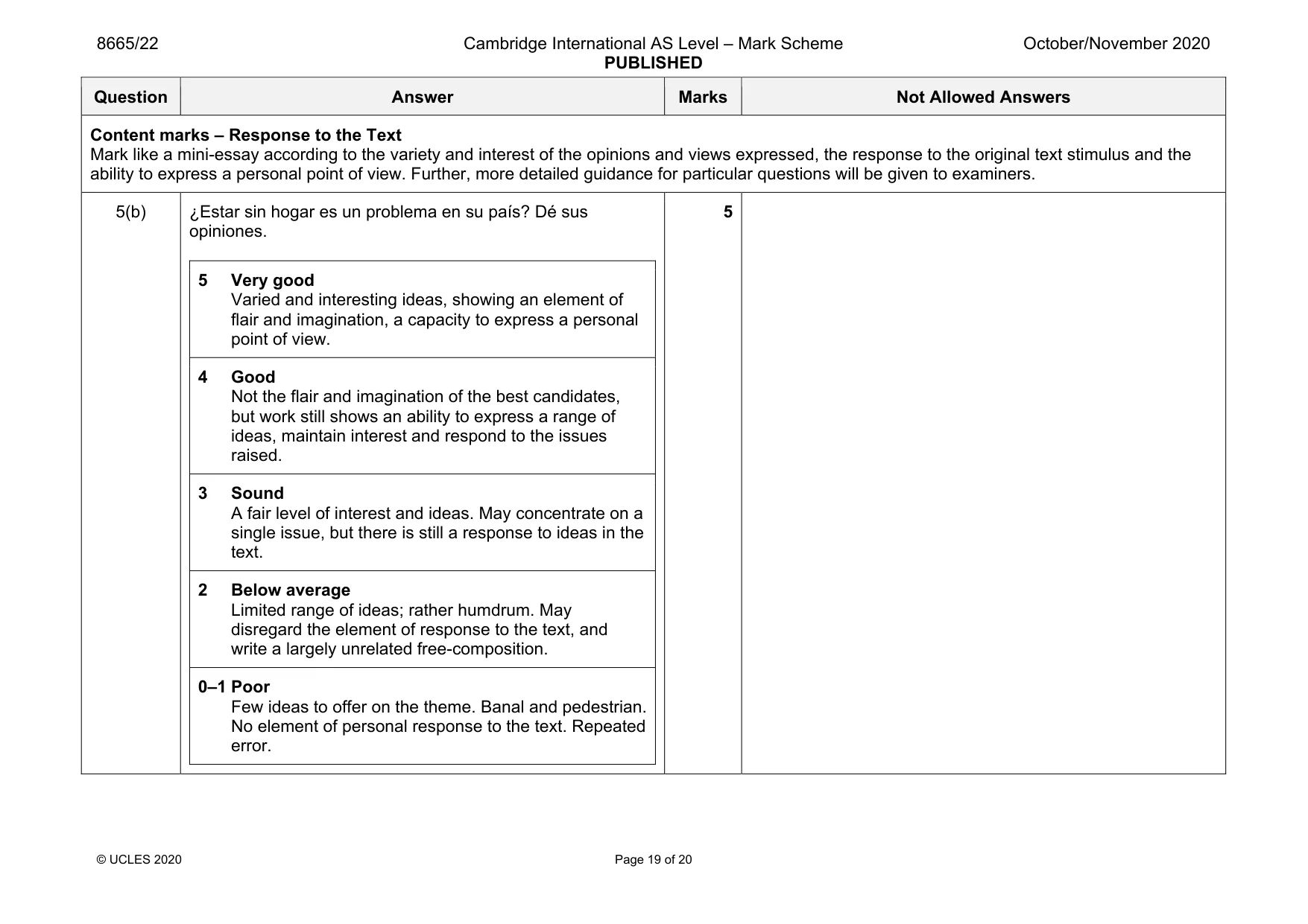 Mark scheme, page 19 of 20