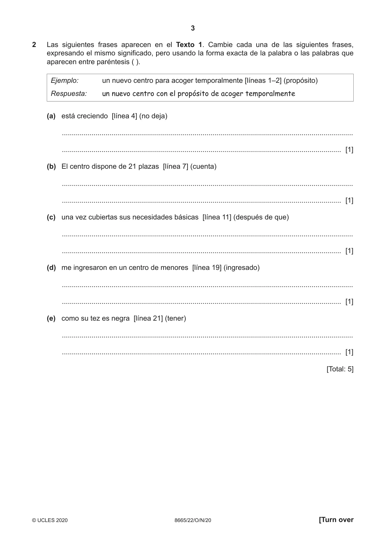 Cambridge A Level Spanish - First Language (AS Level only) 8665 2020 Oct/Nov Paper 2 · Variant 2 question paper, page 3 of 8