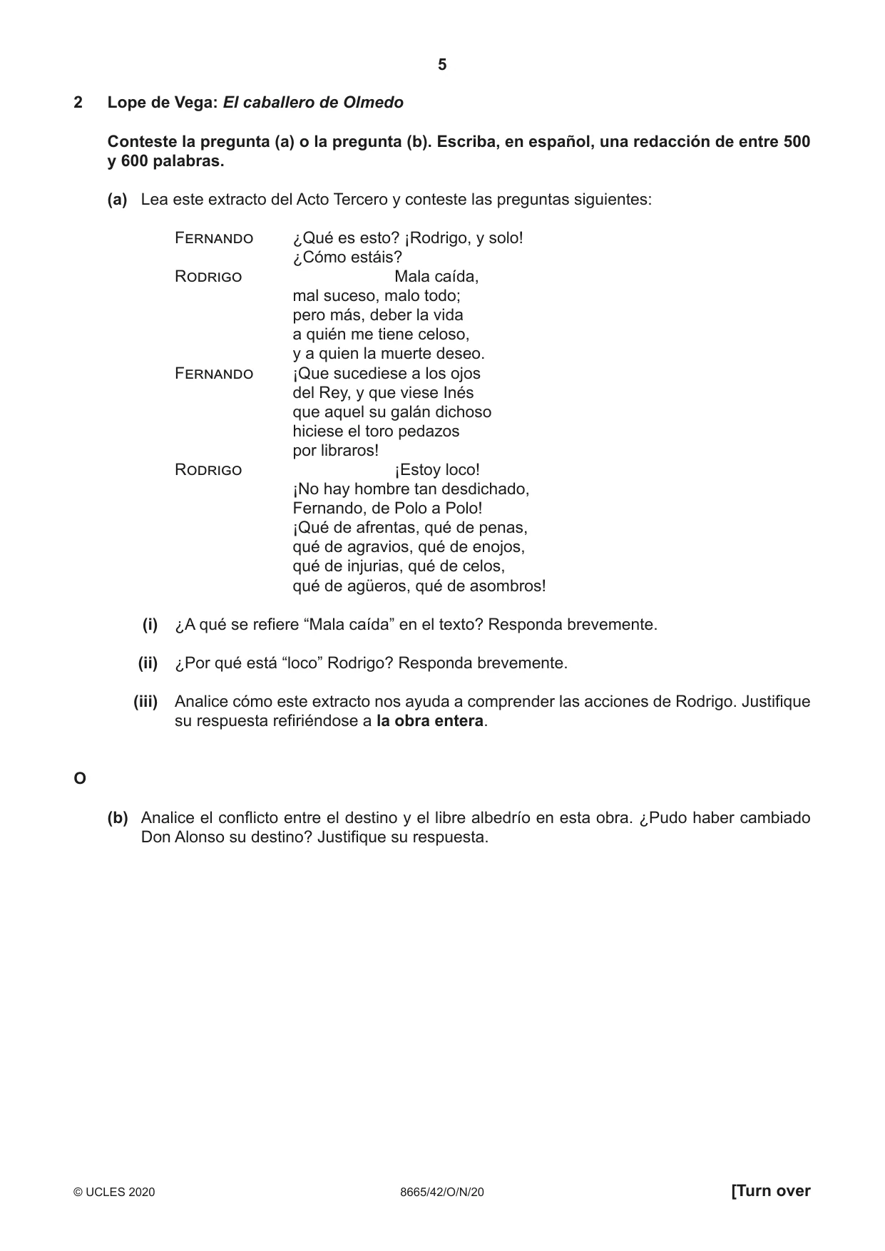 Cambridge A Level Spanish - First Language (AS Level only) 8665 2020 Oct/Nov Paper 4 · Variant 2 question paper, page 5 of 8