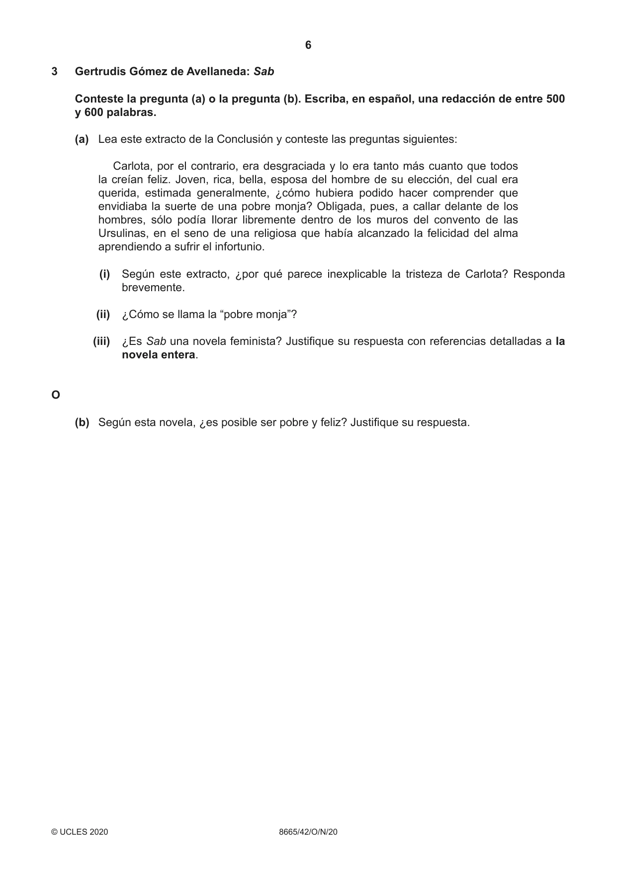 Cambridge A Level Spanish - First Language (AS Level only) 8665 2020 Oct/Nov Paper 4 · Variant 2 question paper, page 6 of 8