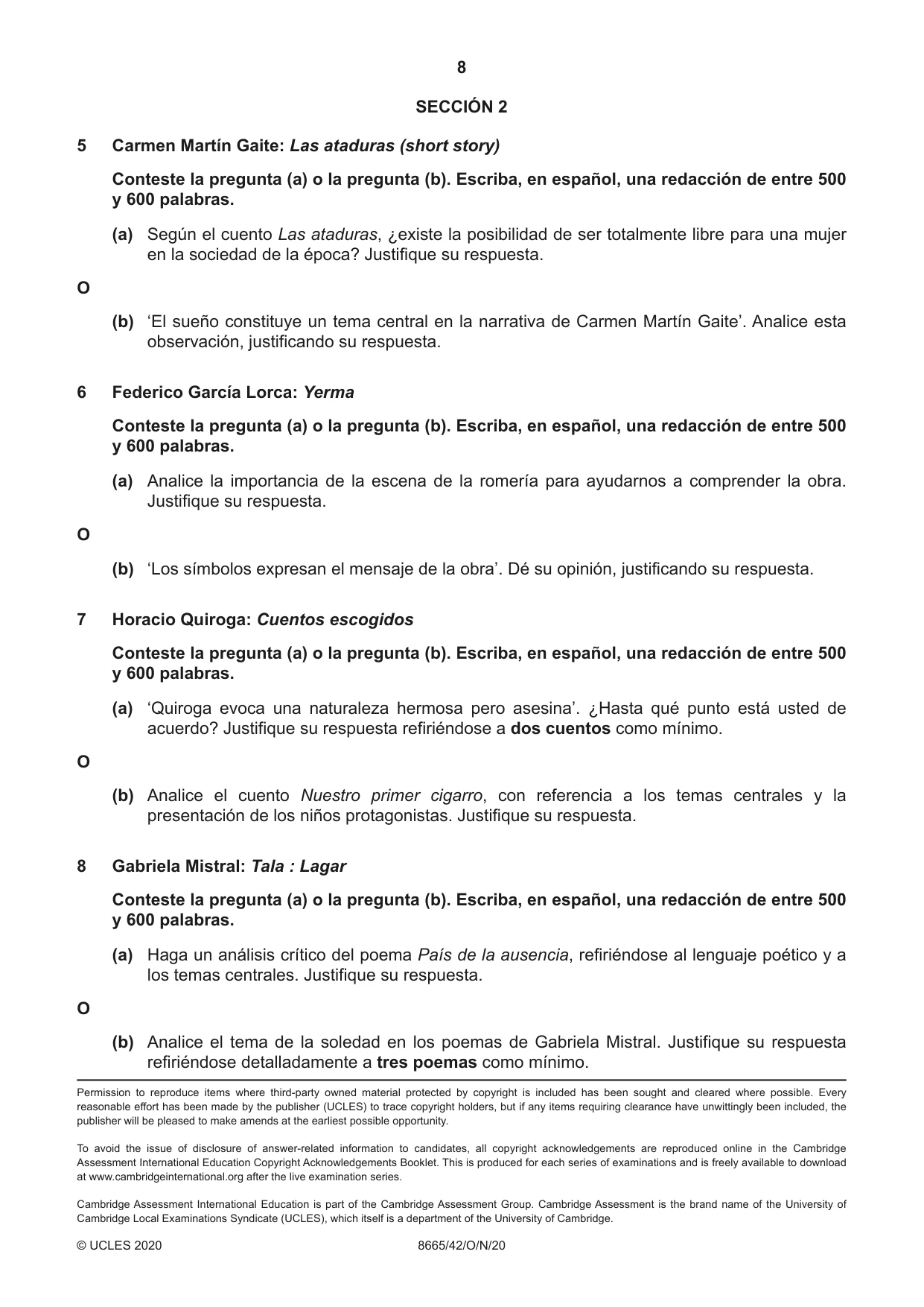 Cambridge A Level Spanish - First Language (AS Level only) 8665 2020 Oct/Nov Paper 4 · Variant 2 question paper, page 8 of 8