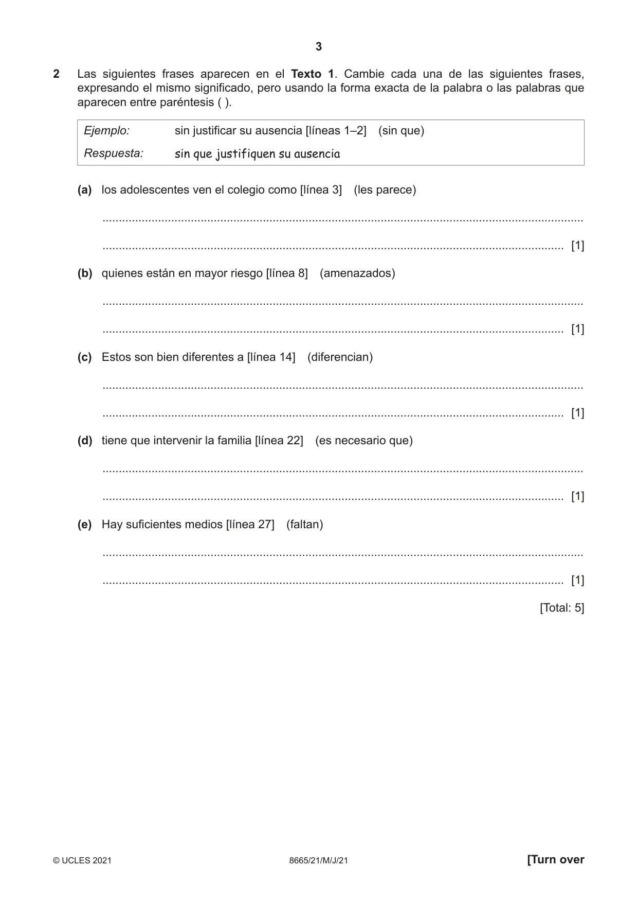 Cambridge A Level Spanish - First Language (AS Level only) 8665 2021 May/June Paper 2 · Variant 1 question paper, page 3 of 8