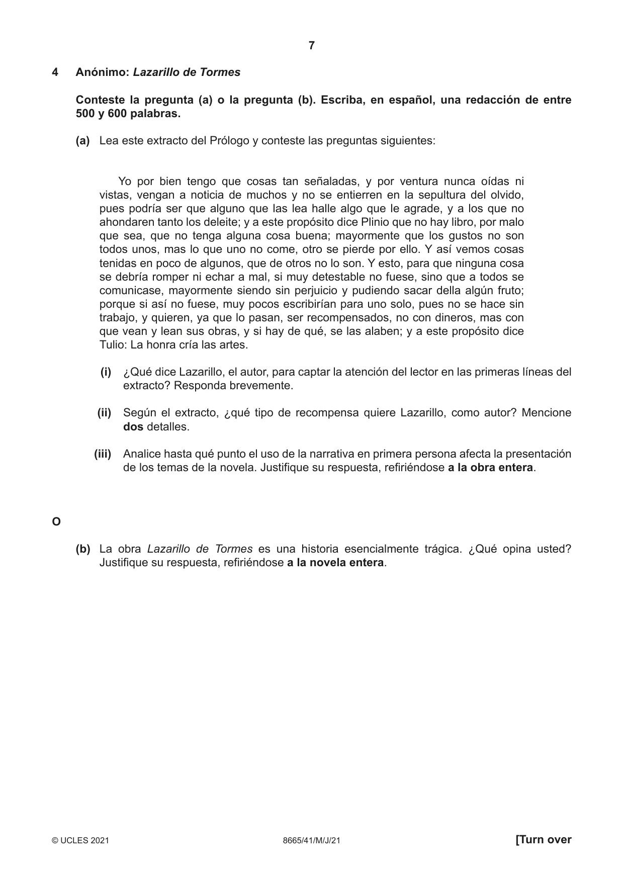 Cambridge A Level Spanish - First Language (AS Level only) 8665 2021 May/June Paper 4 · Variant 1 question paper, page 7 of 8