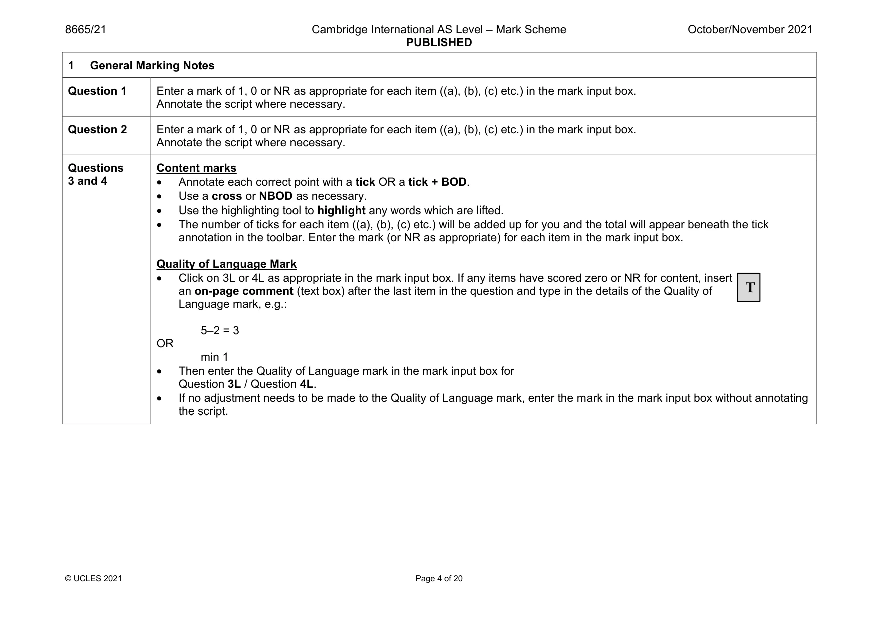 Mark scheme, page 4 of 20