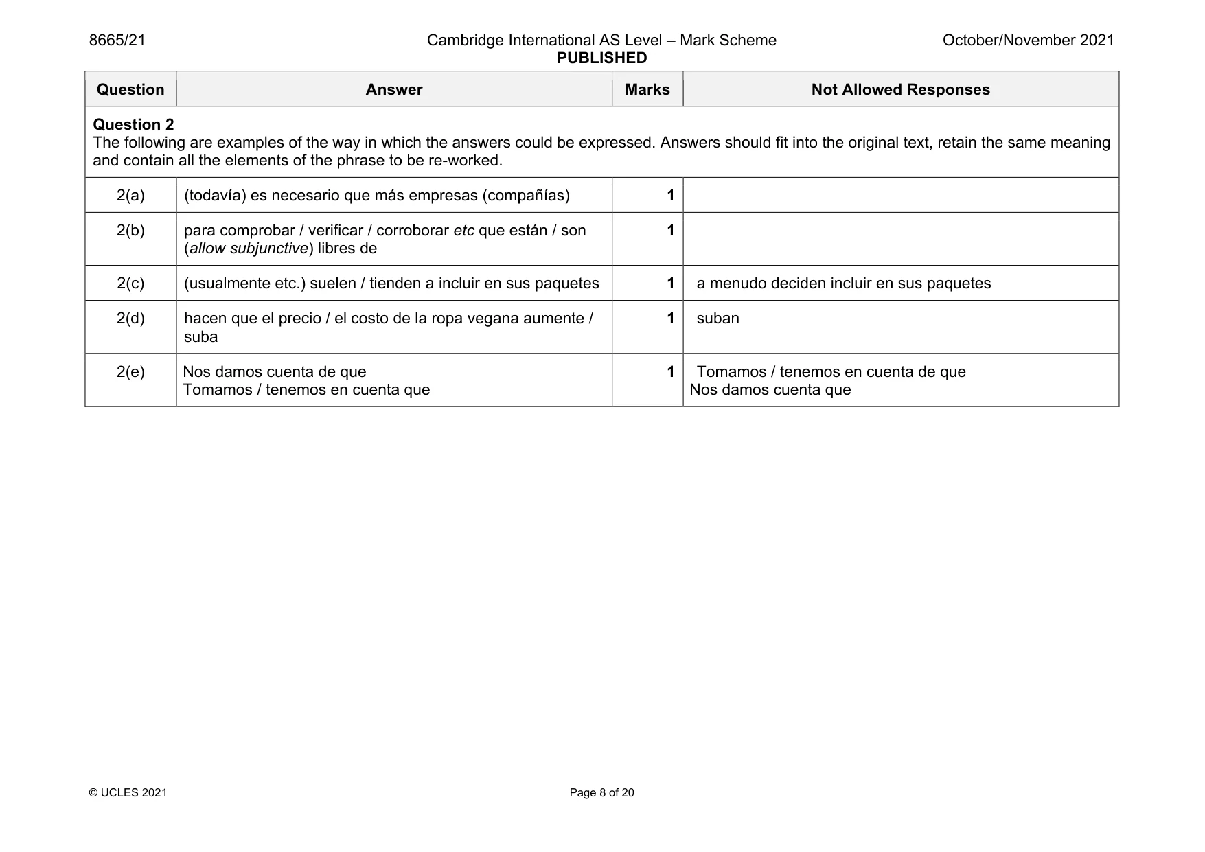Mark scheme, page 8 of 20