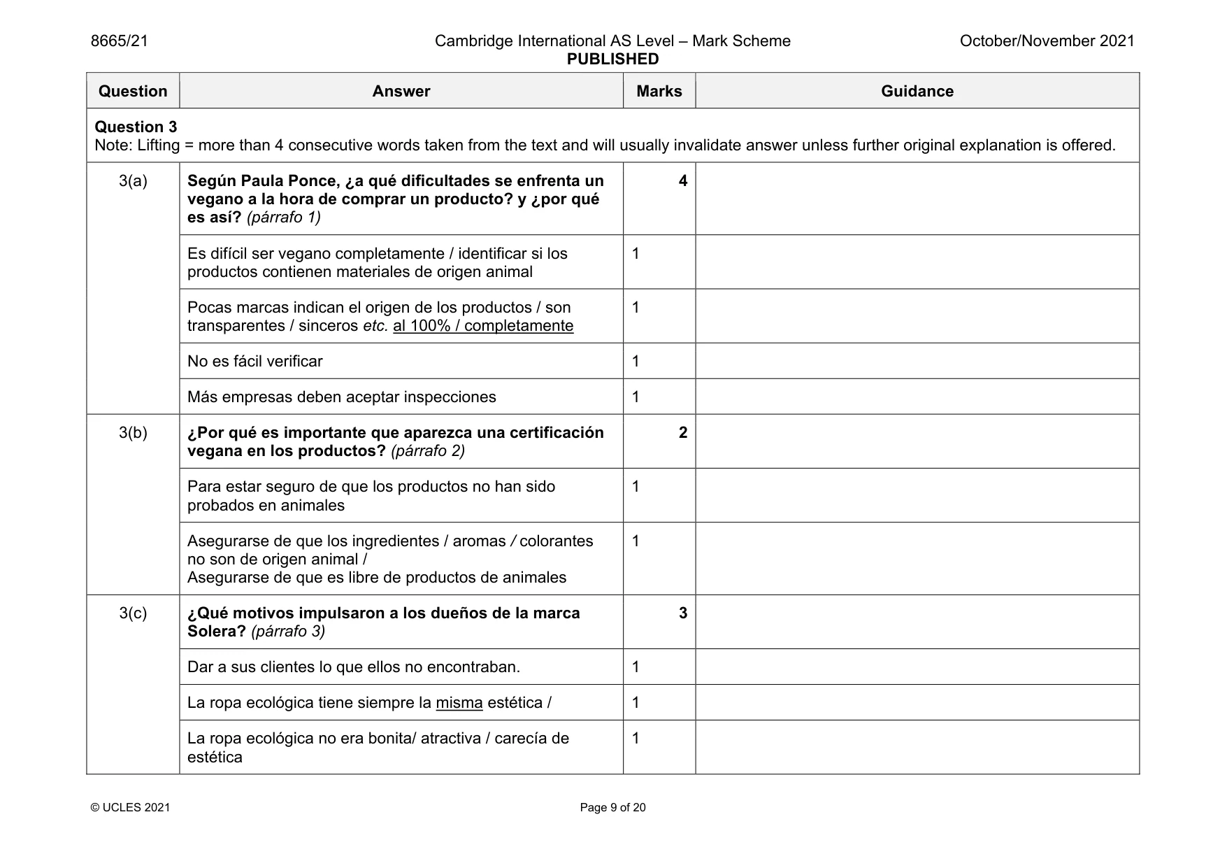 Mark scheme, page 9 of 20