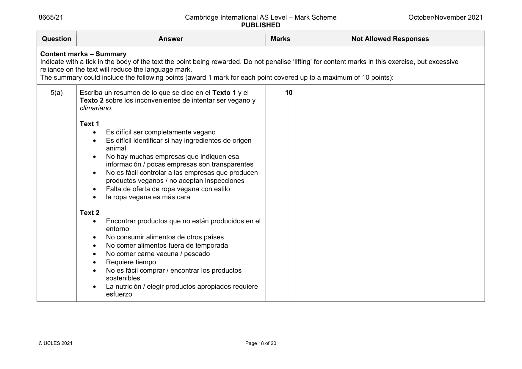 Mark scheme, page 18 of 20