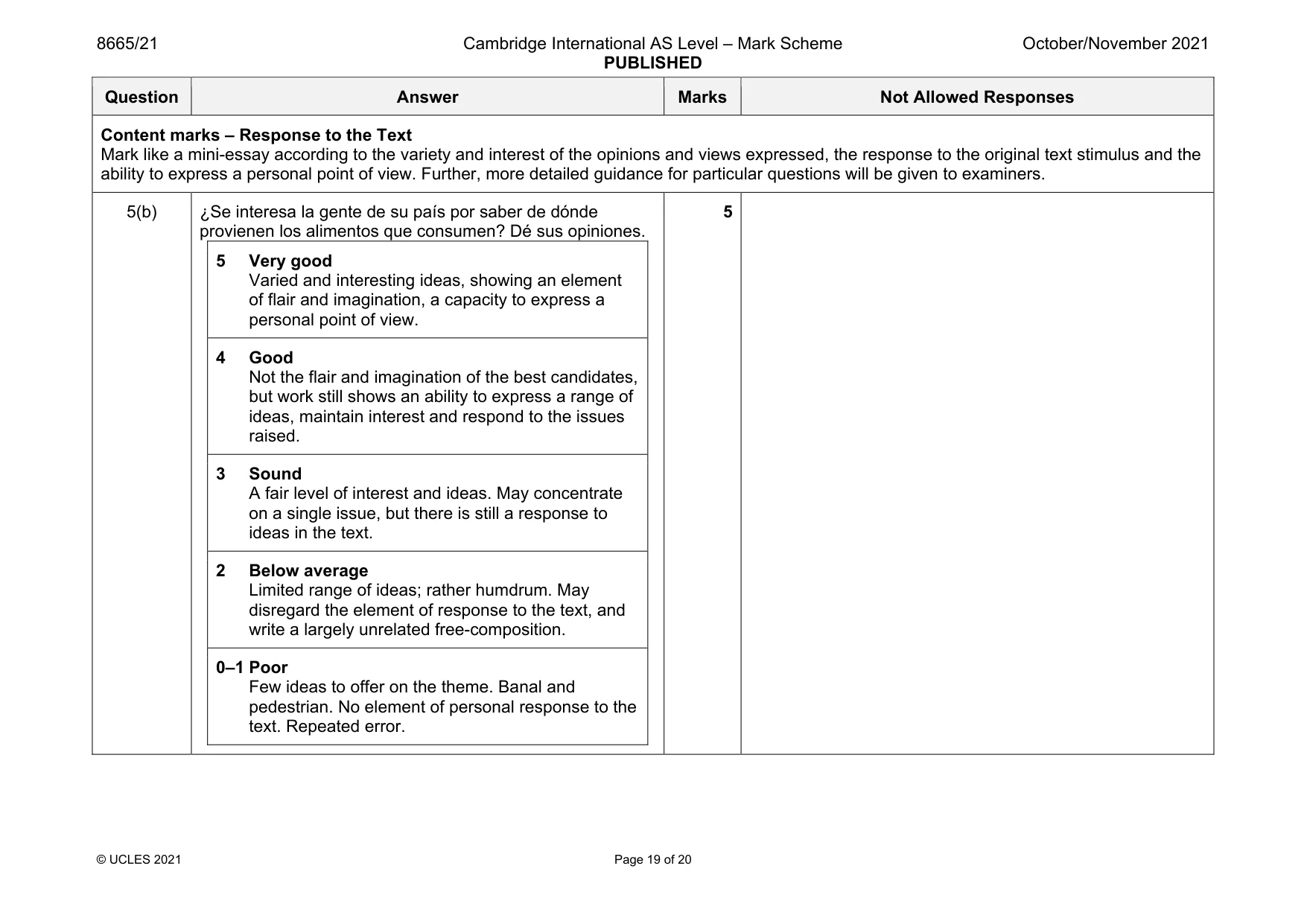Mark scheme, page 19 of 20
