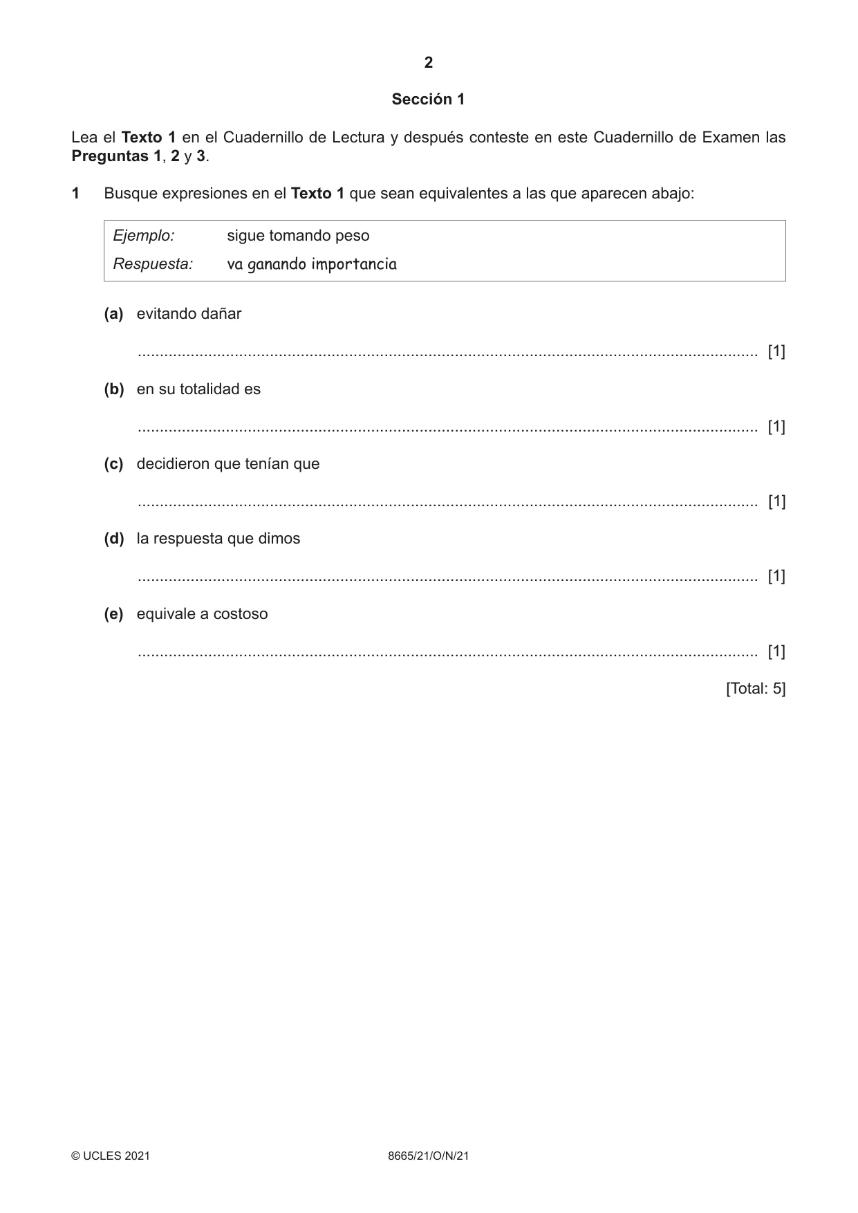 Cambridge A Level Spanish - First Language (AS Level only) 8665 2021 Oct/Nov Paper 2 · Variant 1 question paper, page 2 of 8