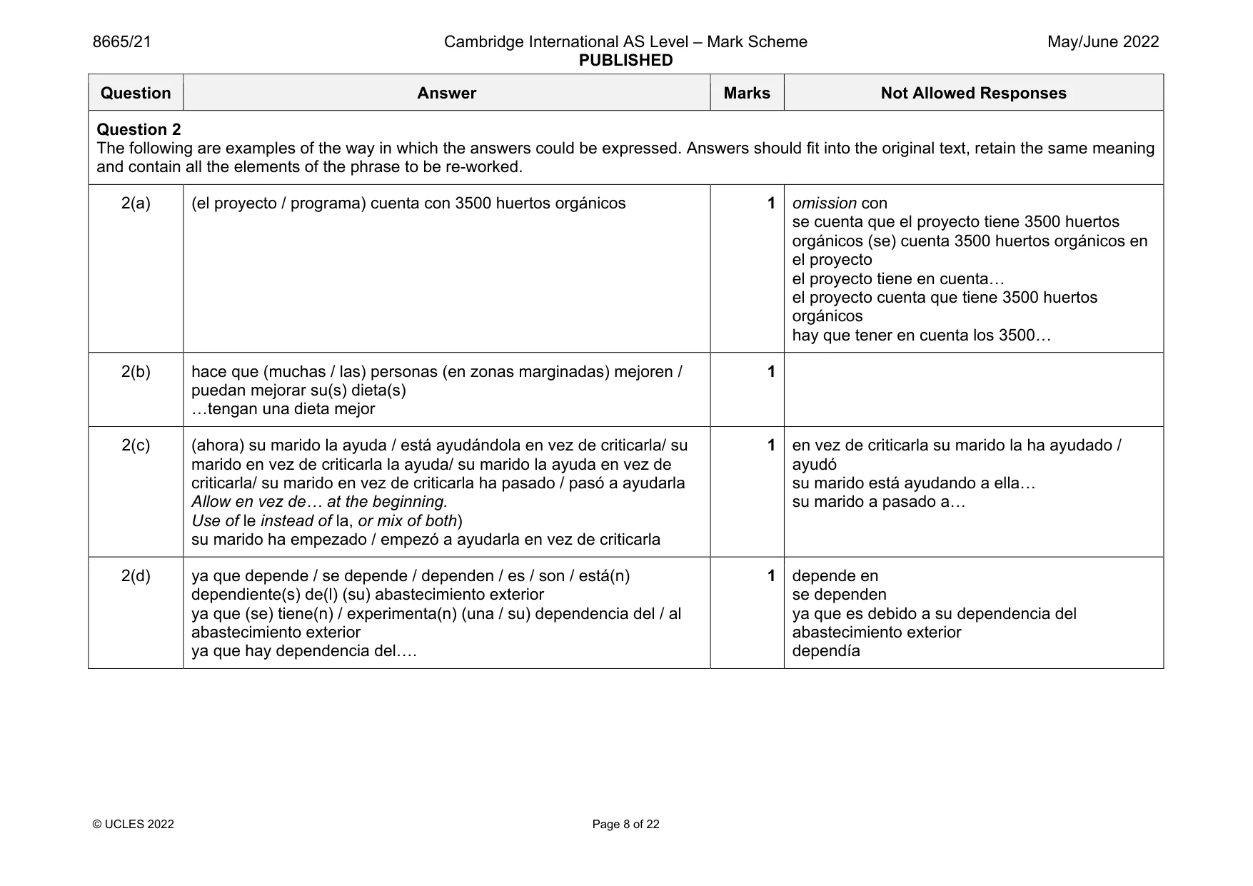 Mark scheme, page 8 of 22