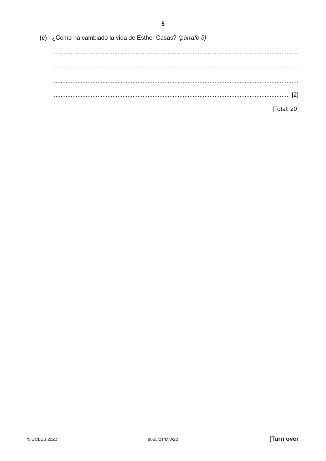 Cambridge A Level Spanish - First Language (AS Level only) 8665 2022 May/June Paper 2 · Variant 1 question paper, page 5 of 8