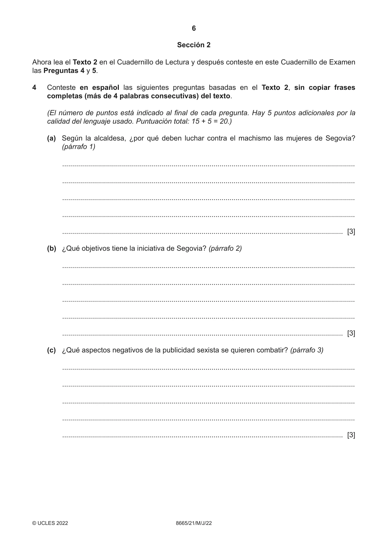 Cambridge A Level Spanish - First Language (AS Level only) 8665 2022 May/June Paper 2 · Variant 1 question paper, page 6 of 8