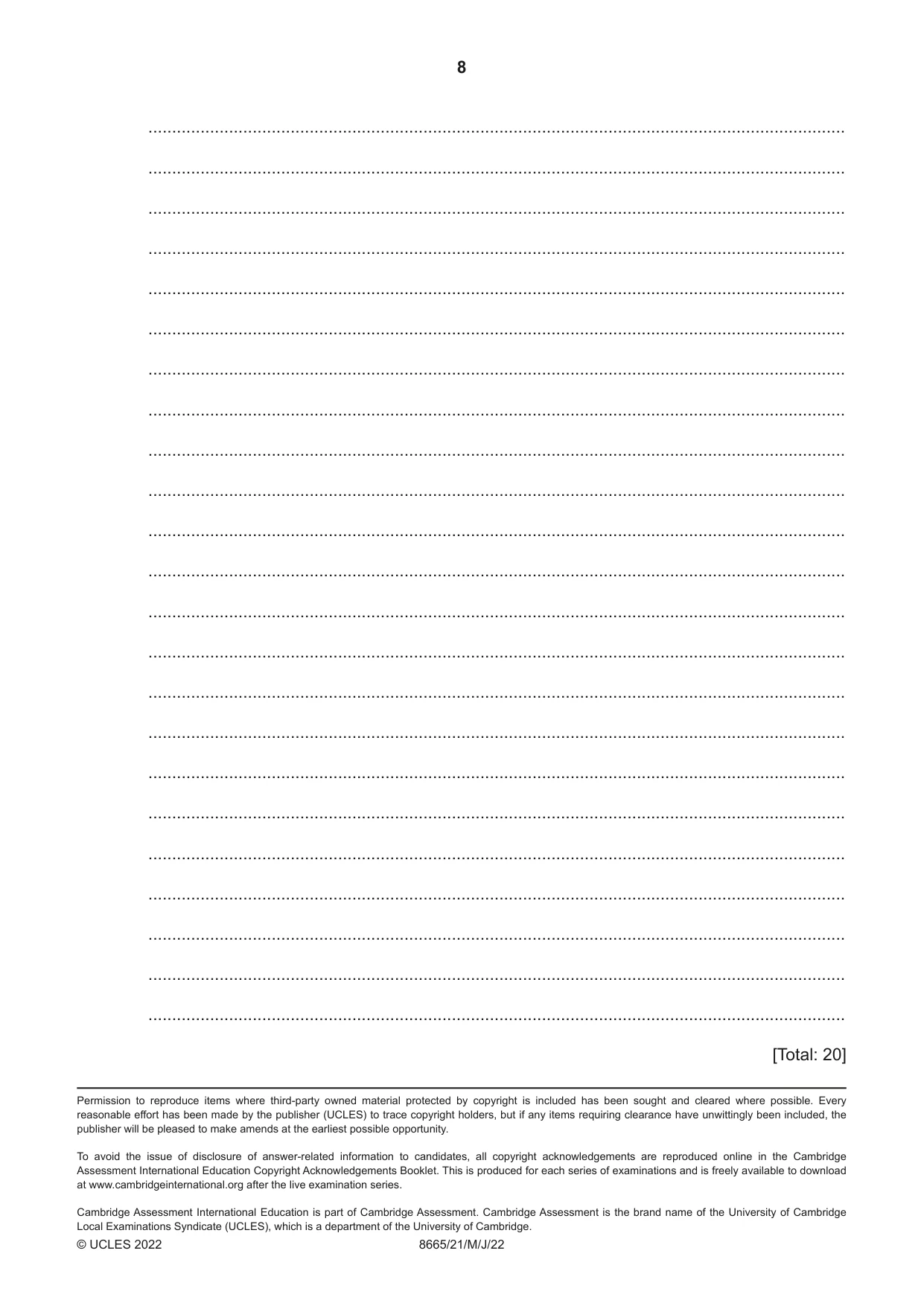 Cambridge A Level Spanish - First Language (AS Level only) 8665 2022 May/June Paper 2 · Variant 1 question paper, page 8 of 8