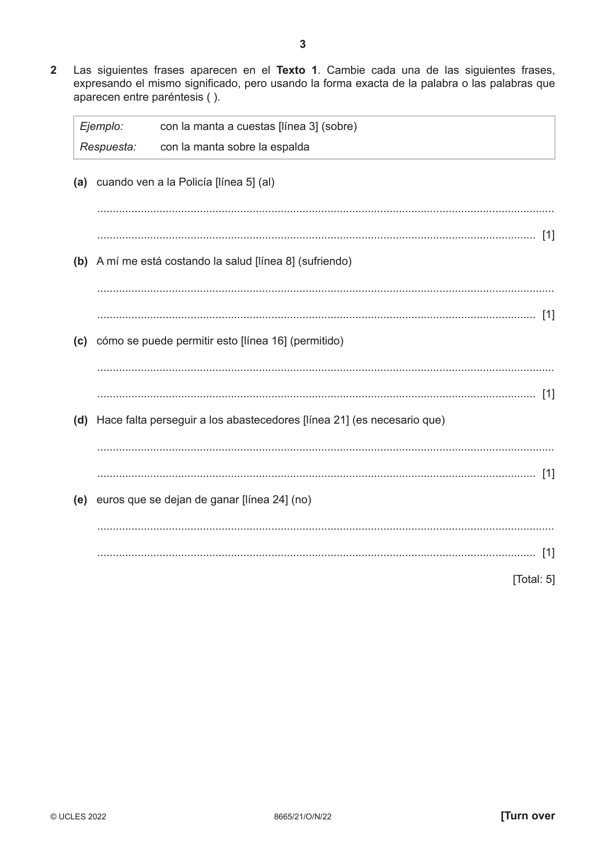 Cambridge A Level Spanish - First Language (AS Level only) 8665 2022 Oct/Nov Paper 2 · Variant 1 question paper, page 3 of 8