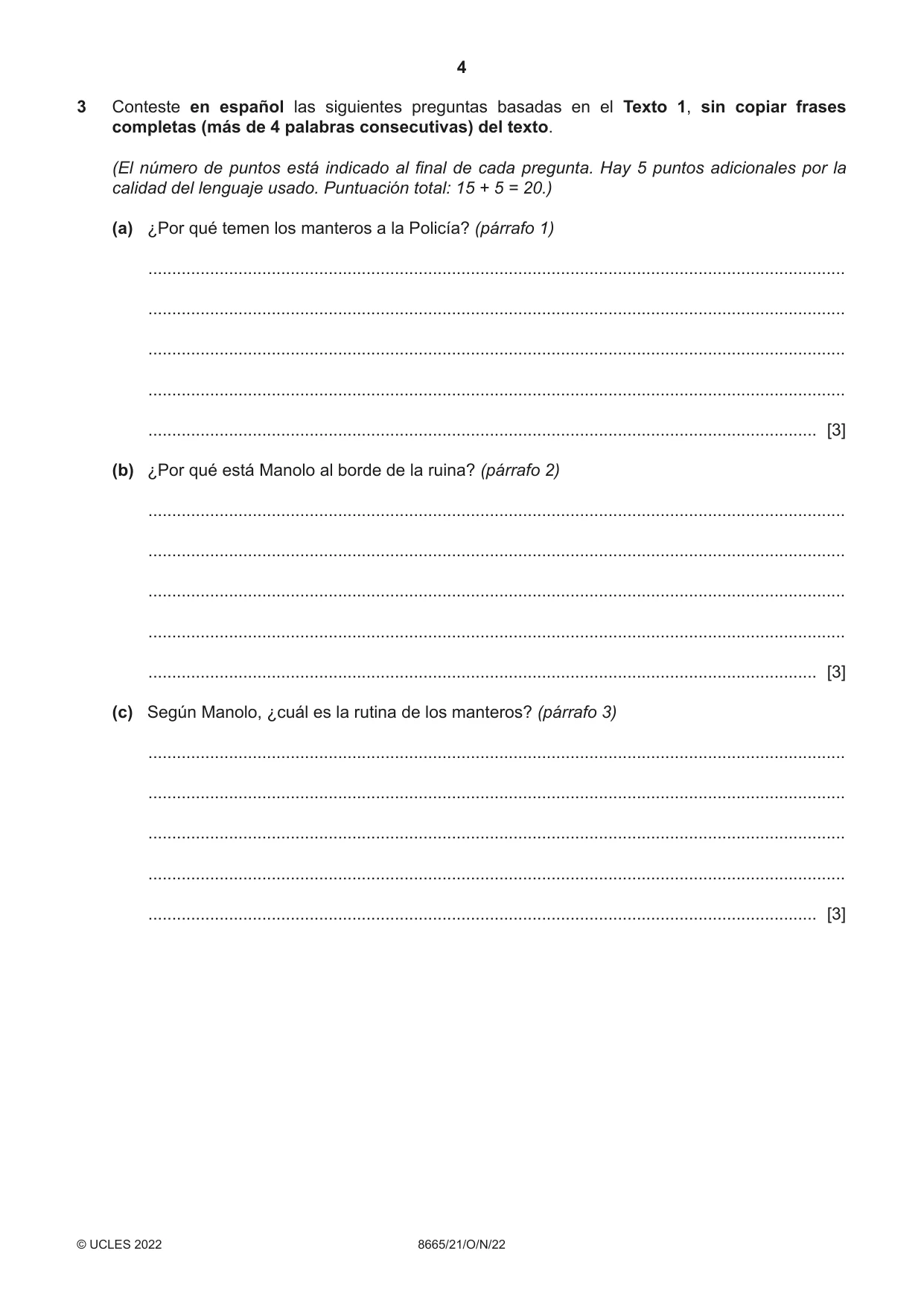 Cambridge A Level Spanish - First Language (AS Level only) 8665 2022 Oct/Nov Paper 2 · Variant 1 question paper, page 4 of 8