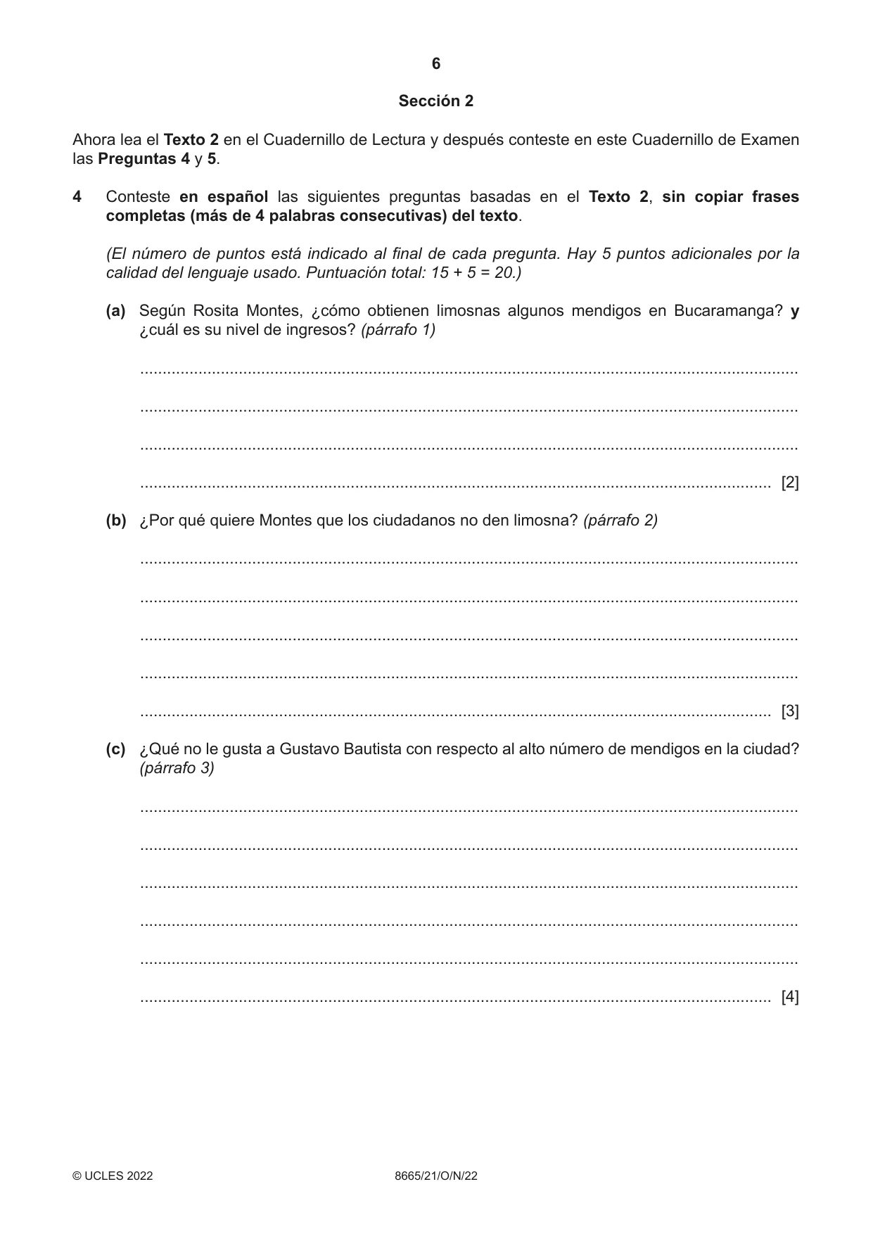 Cambridge A Level Spanish - First Language (AS Level only) 8665 2022 Oct/Nov Paper 2 · Variant 1 question paper, page 6 of 8