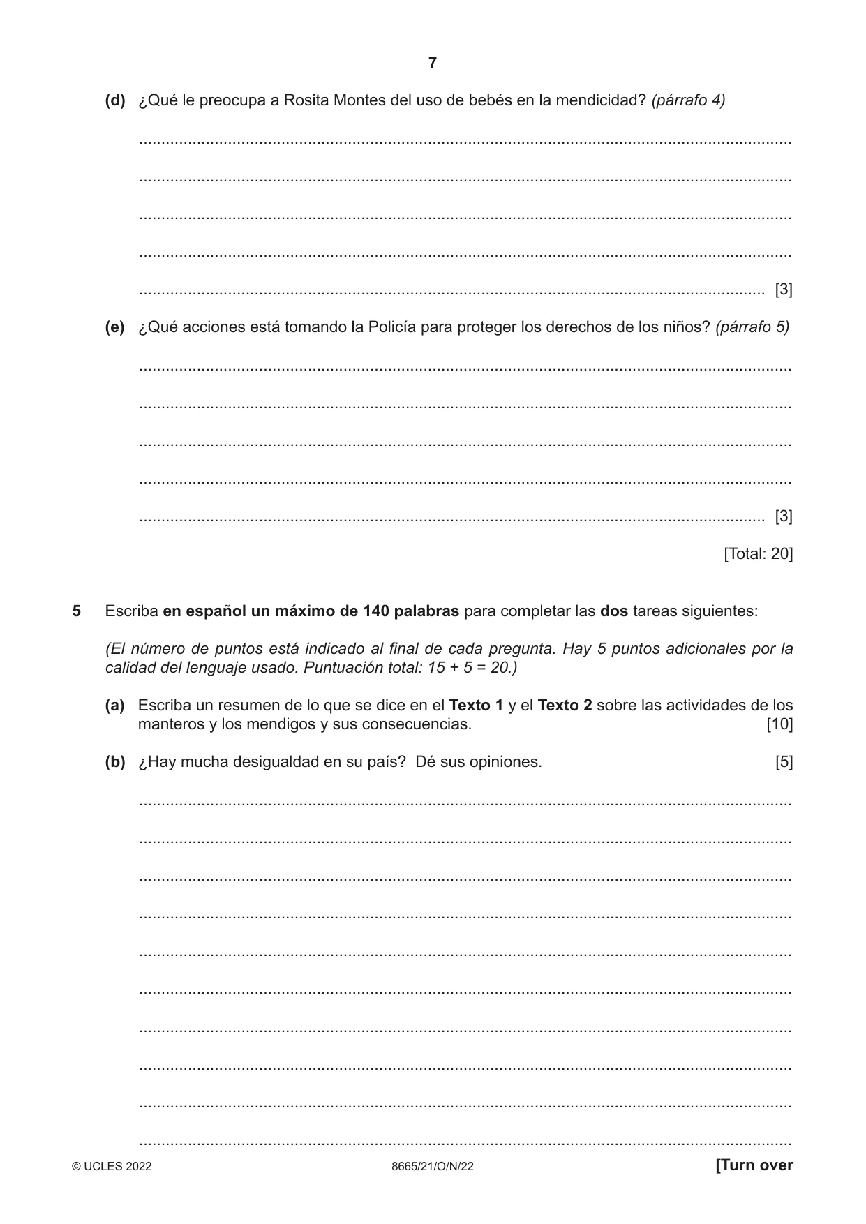 Cambridge A Level Spanish - First Language (AS Level only) 8665 2022 Oct/Nov Paper 2 · Variant 1 question paper, page 7 of 8