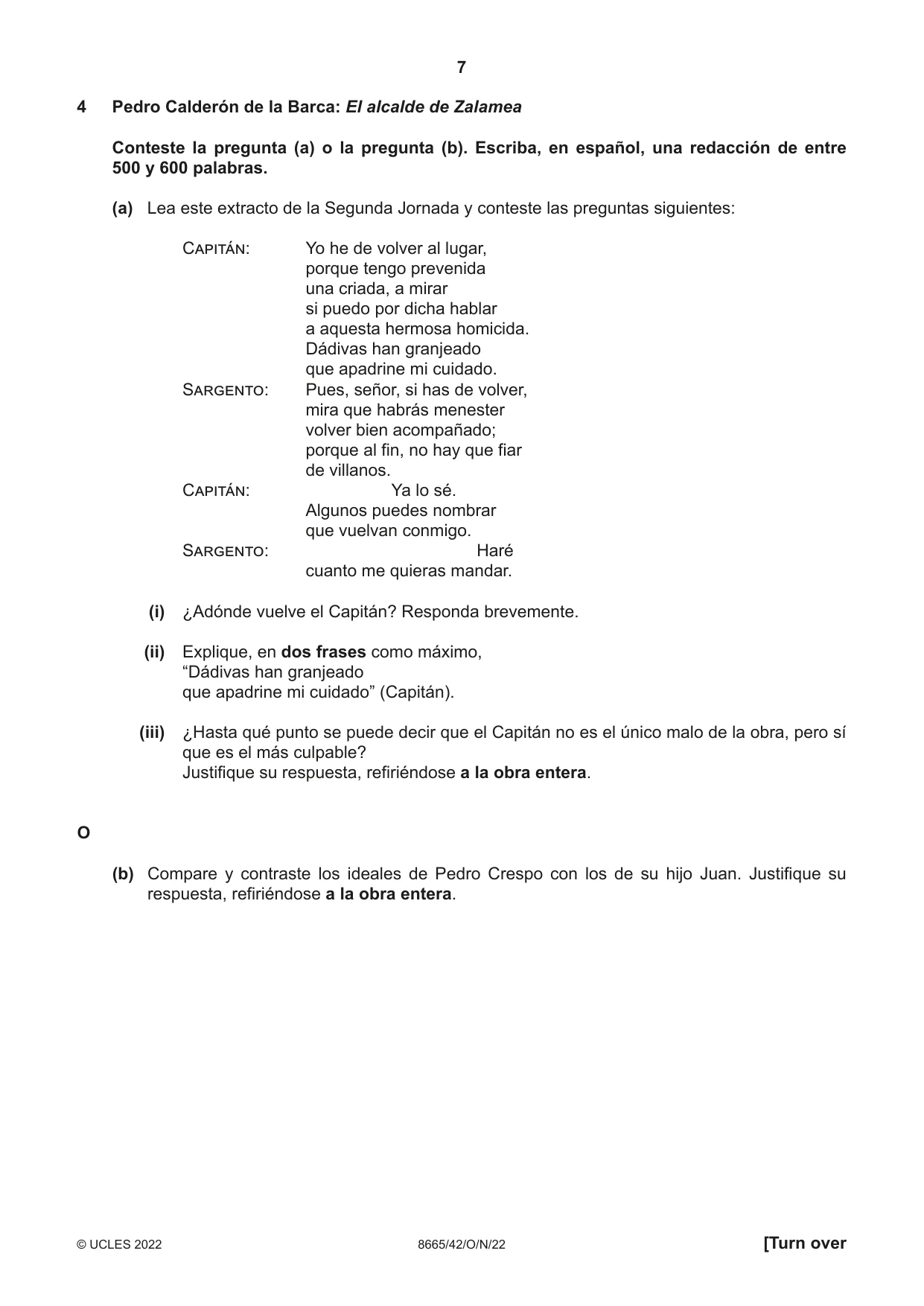 Cambridge A Level Spanish - First Language (AS Level only) 8665 2022 Oct/Nov Paper 4 · Variant 2 question paper, page 7 of 12
