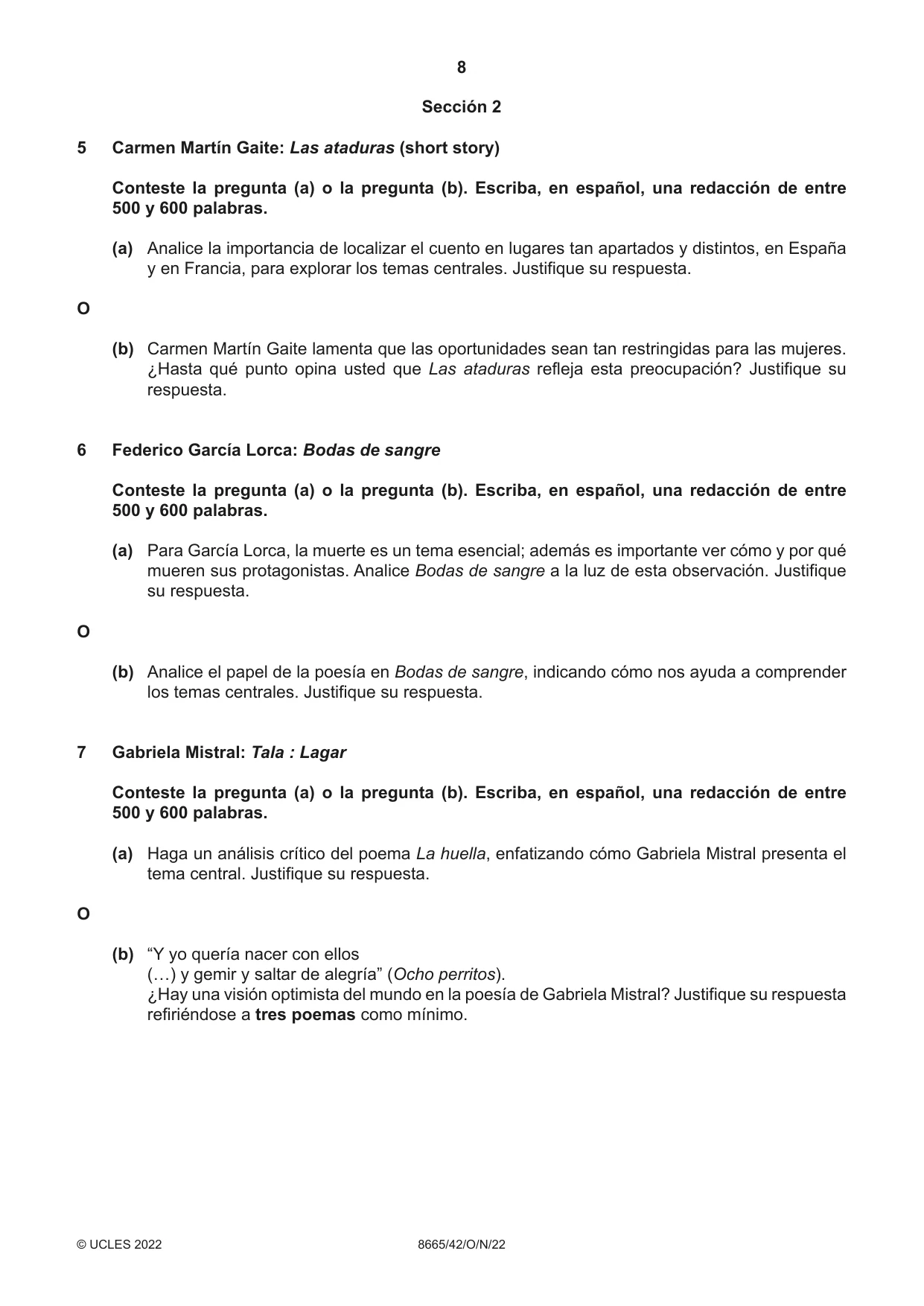 Cambridge A Level Spanish - First Language (AS Level only) 8665 2022 Oct/Nov Paper 4 · Variant 2 question paper, page 8 of 12