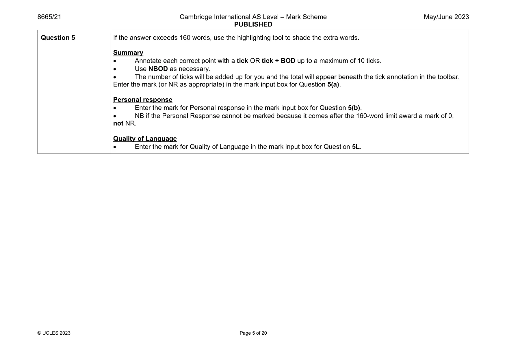 Mark scheme, page 5 of 20
