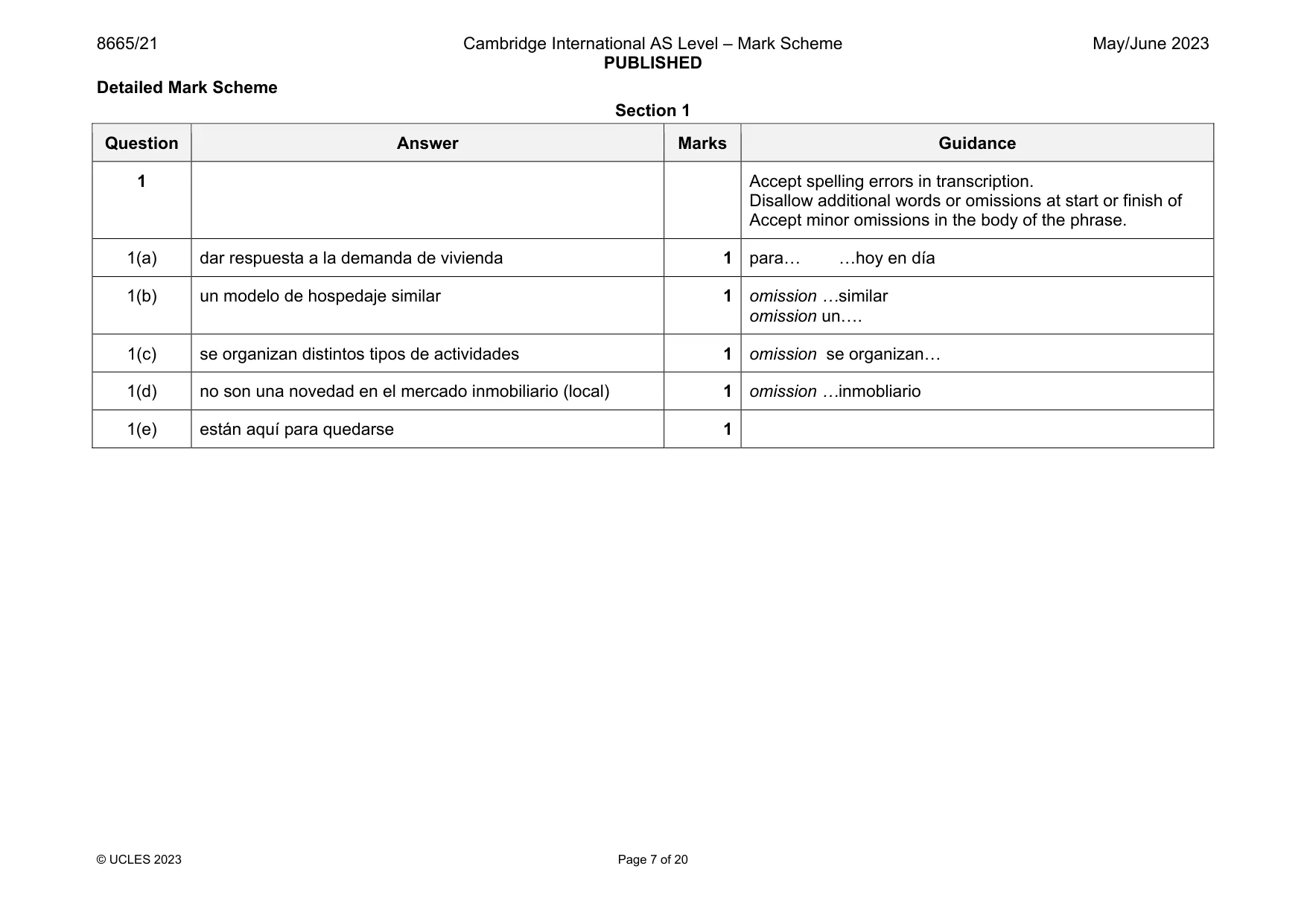 Mark scheme, page 7 of 20
